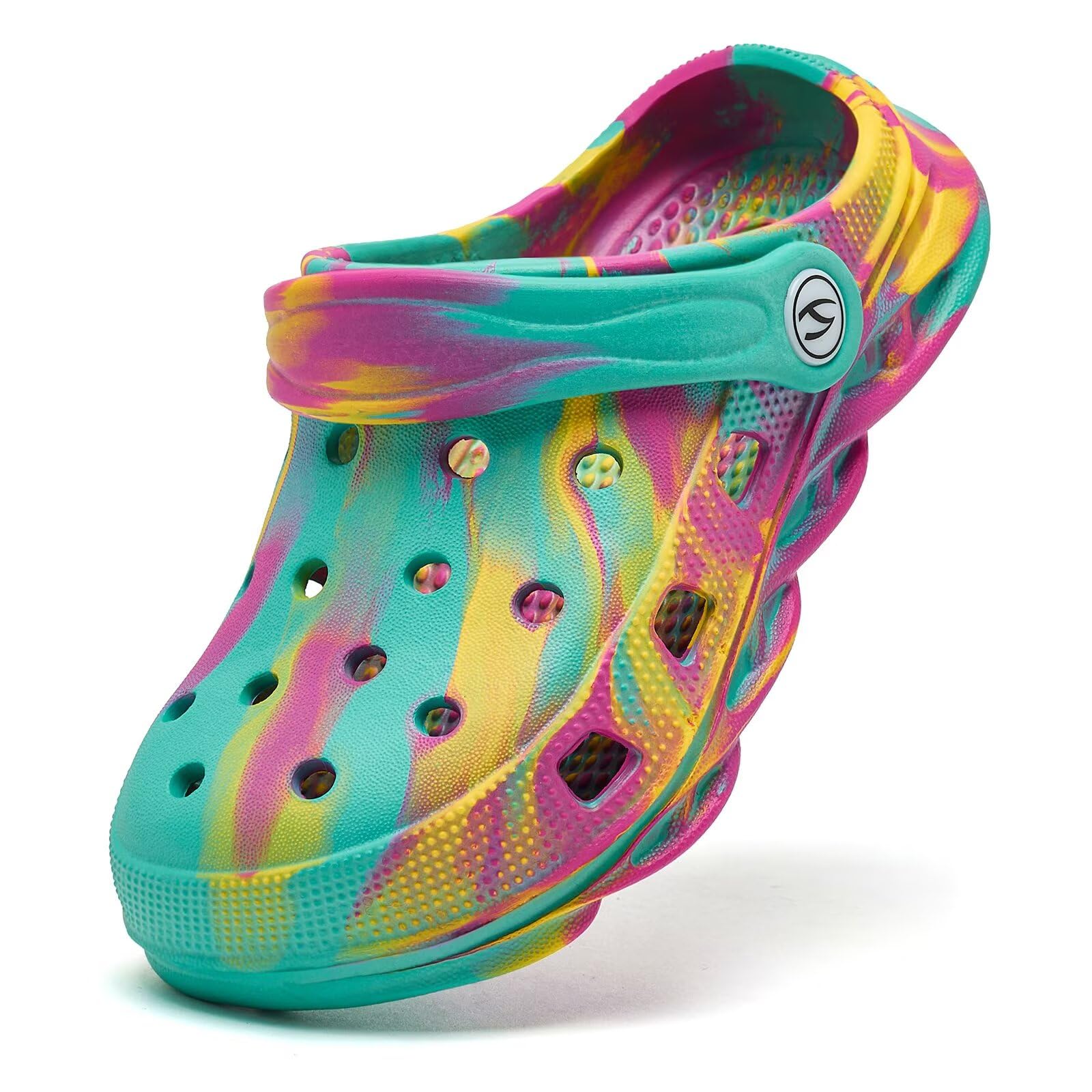 WOUEOI Kid's Tie Dye Clogs Garden Shoes Cartoon Slides Toddler Sandals Beach Slipper Girls Boys(Rainbow Tie Dye,3 Infant)