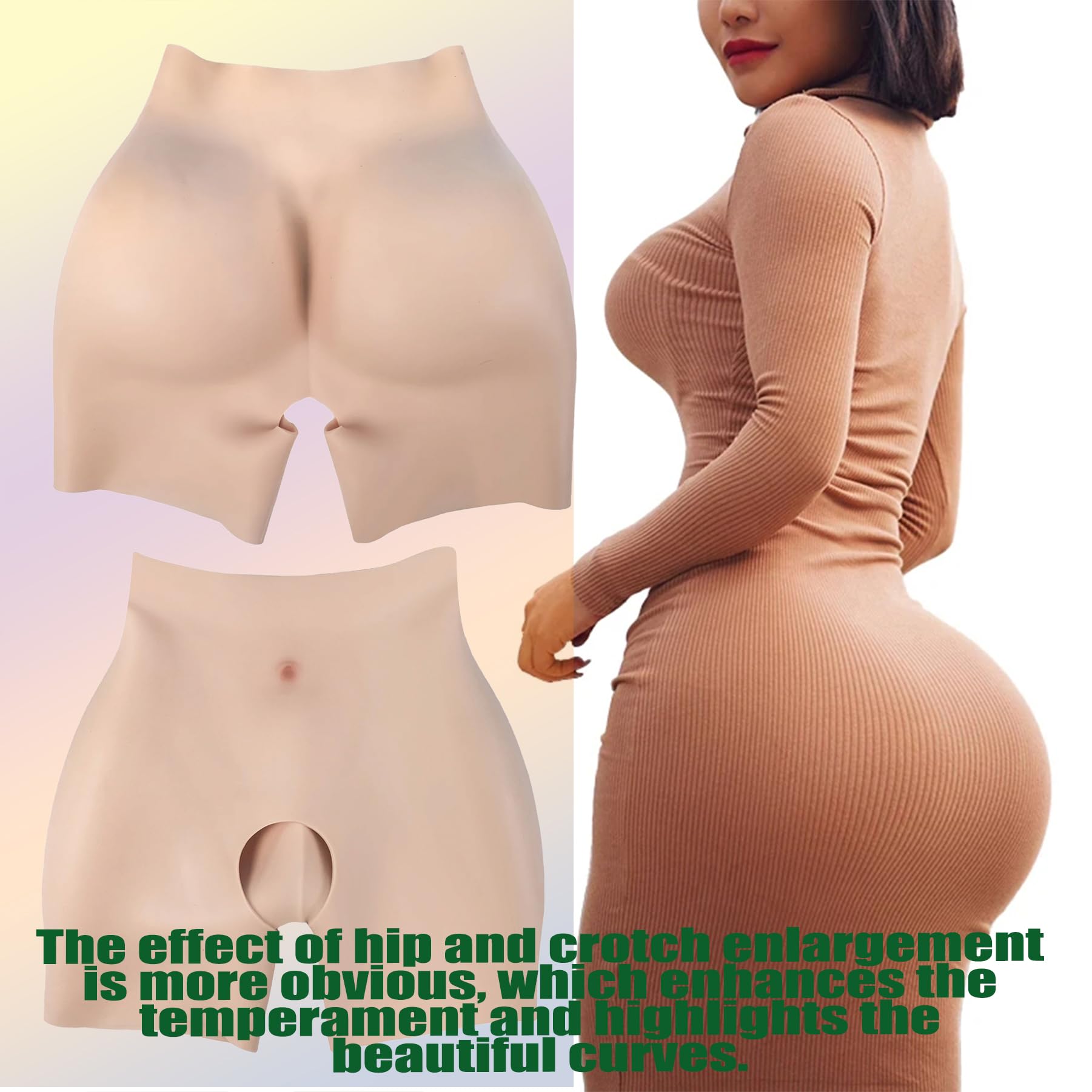 Adima Pantalones De Silicona para Aumentar Los Glúteos Ropa Interior Reductora De Glúteos De Entrepierna Abierta para Mujeres y Travestis,Blanco,Hip 1.2CM