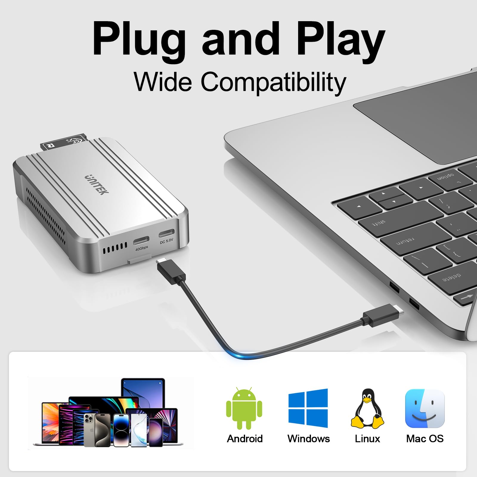 Unitek 40Gbps CFexpress 4.0 Tipo B Card Reader/M.2 PCIe/NVMe SSD Adapter | Lettore CF Express USB4.0 per CFexpress tipo B, PCIe4* 2, trasferimento rapido per registi e fotografi professionisti