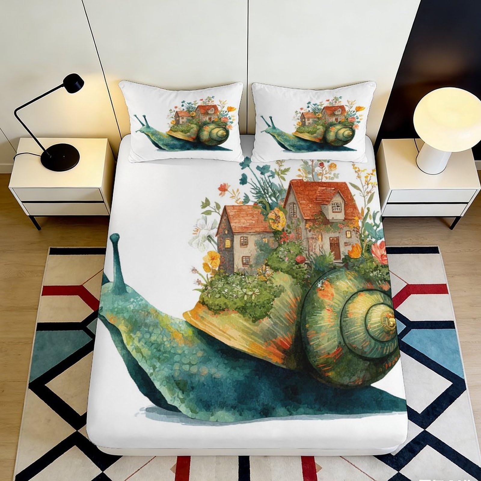 Pnayamiorkfel Style-9 3D Printed Snail Cottage Fitted Sheet Microfiber Mattress Cover Floral House Art For Bedroom Guest Room Decor 90X200x25cm