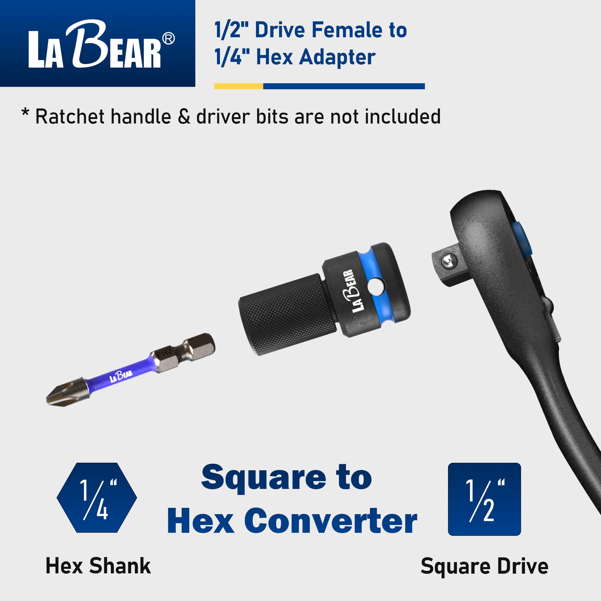 LABEAR 1/2 Inch Square Drive to 1/4 Inch Hex Impact Adapter — Amazon image 3