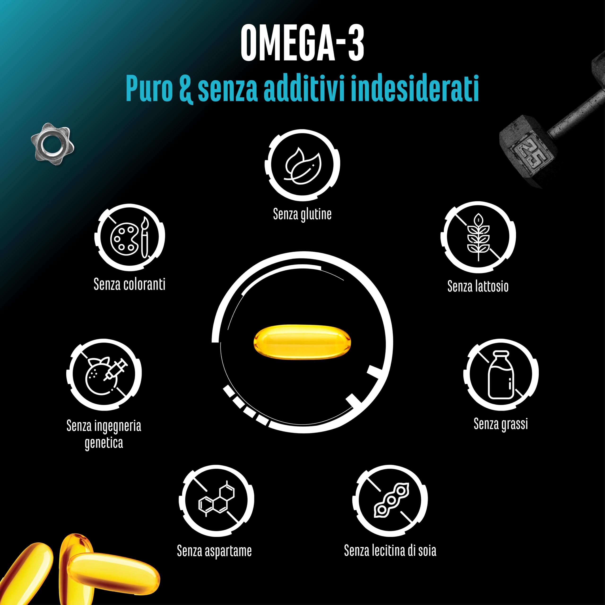Omega 3 ad alto dosaggio con 4000 mg - 300 capsule - Olio di pesce con l'80% di acidi grassi di cui 2000 mg di EPA e 1000 mg di DHA - Forma naturale di trigliceridi - Elaboratamente purificato