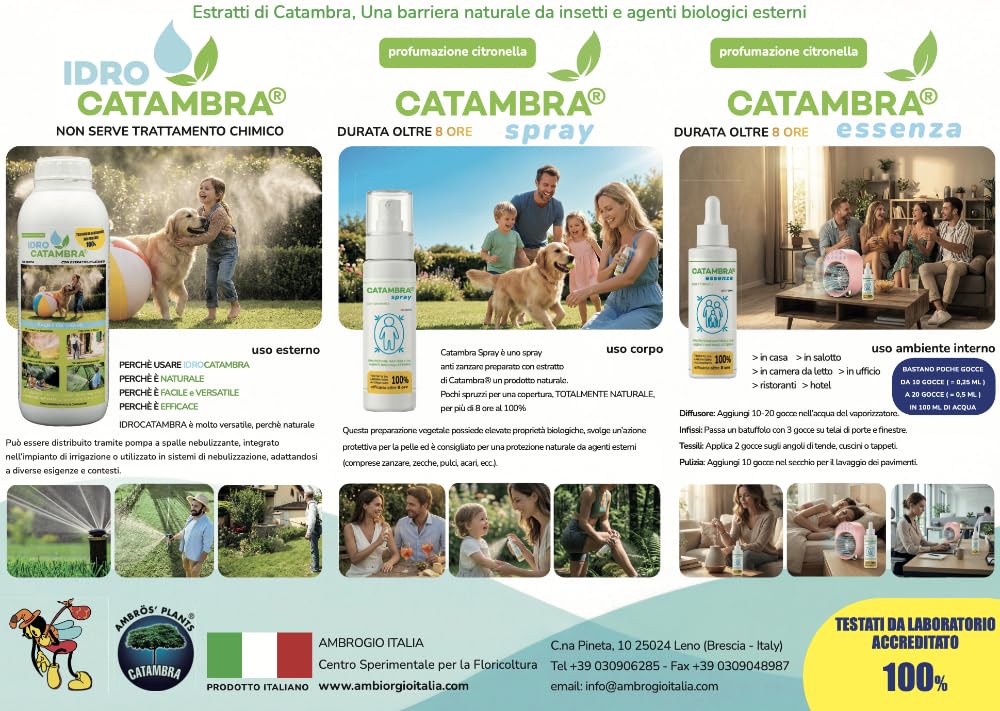Catambra Spray Protettivo Antizanzare Naturale con Estratto Vegetale, Vitamina B1, 100ml