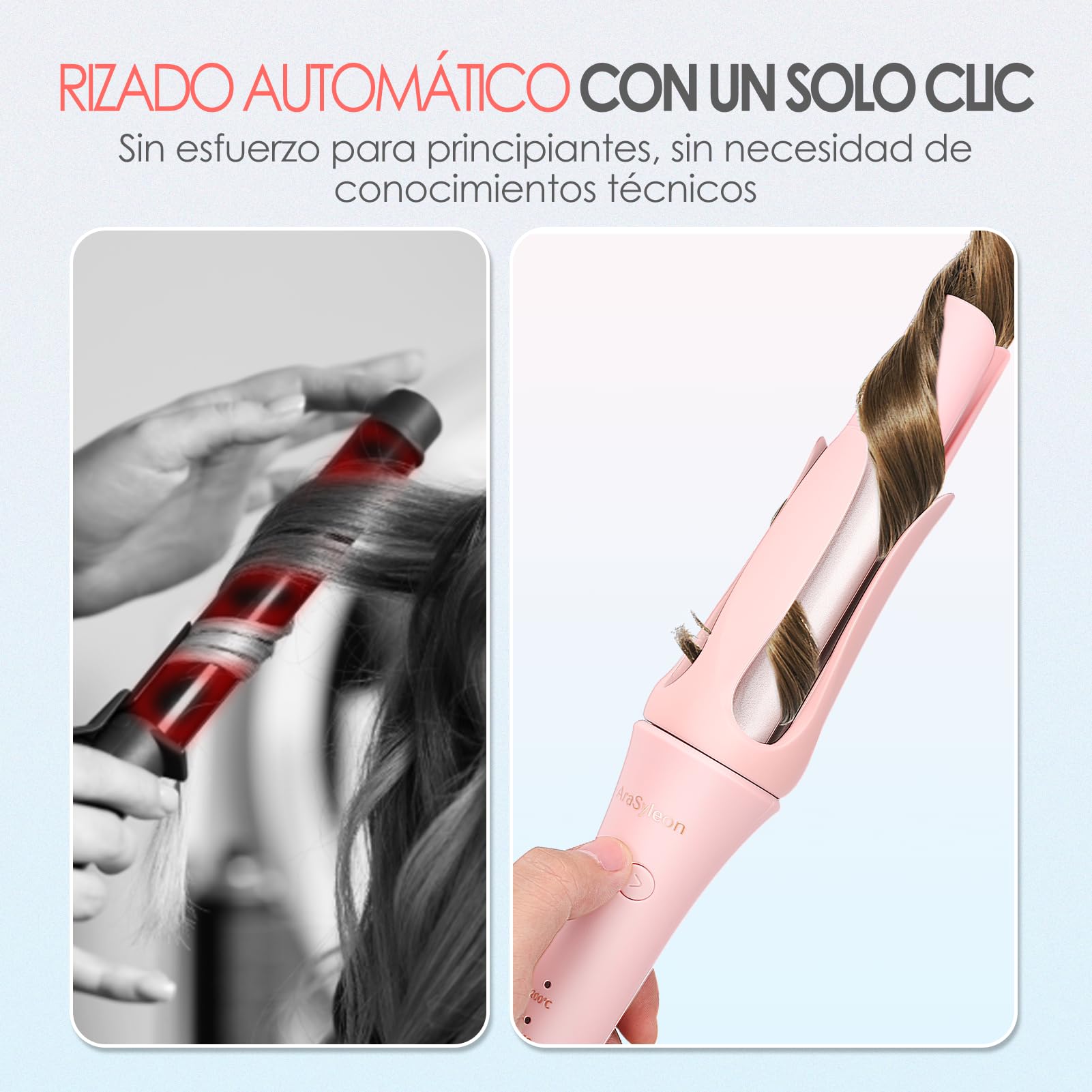 Rizador Automático 32mm Para Pelo Mediano, Calentamiento en 30s | 3 Temperaturas 160℃-200℃, Iones y Protección Anti-Quemaduras, Cable Giratorio 360°