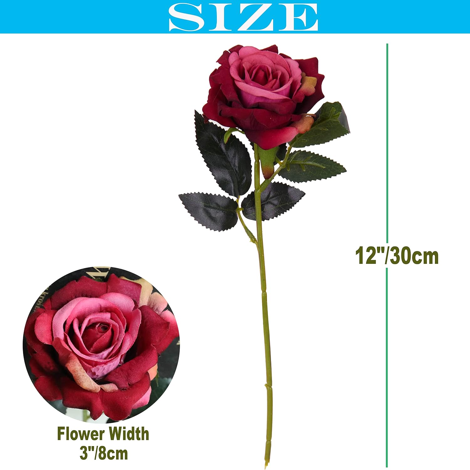 12pcs Velvet Rose Artificial Flowers,12 Inch Artificial Rose with Stem and Leaves, Velvety Flowers for Home Decor Centerpiece,DIY Bouquet Supply,Shade of Red Mix