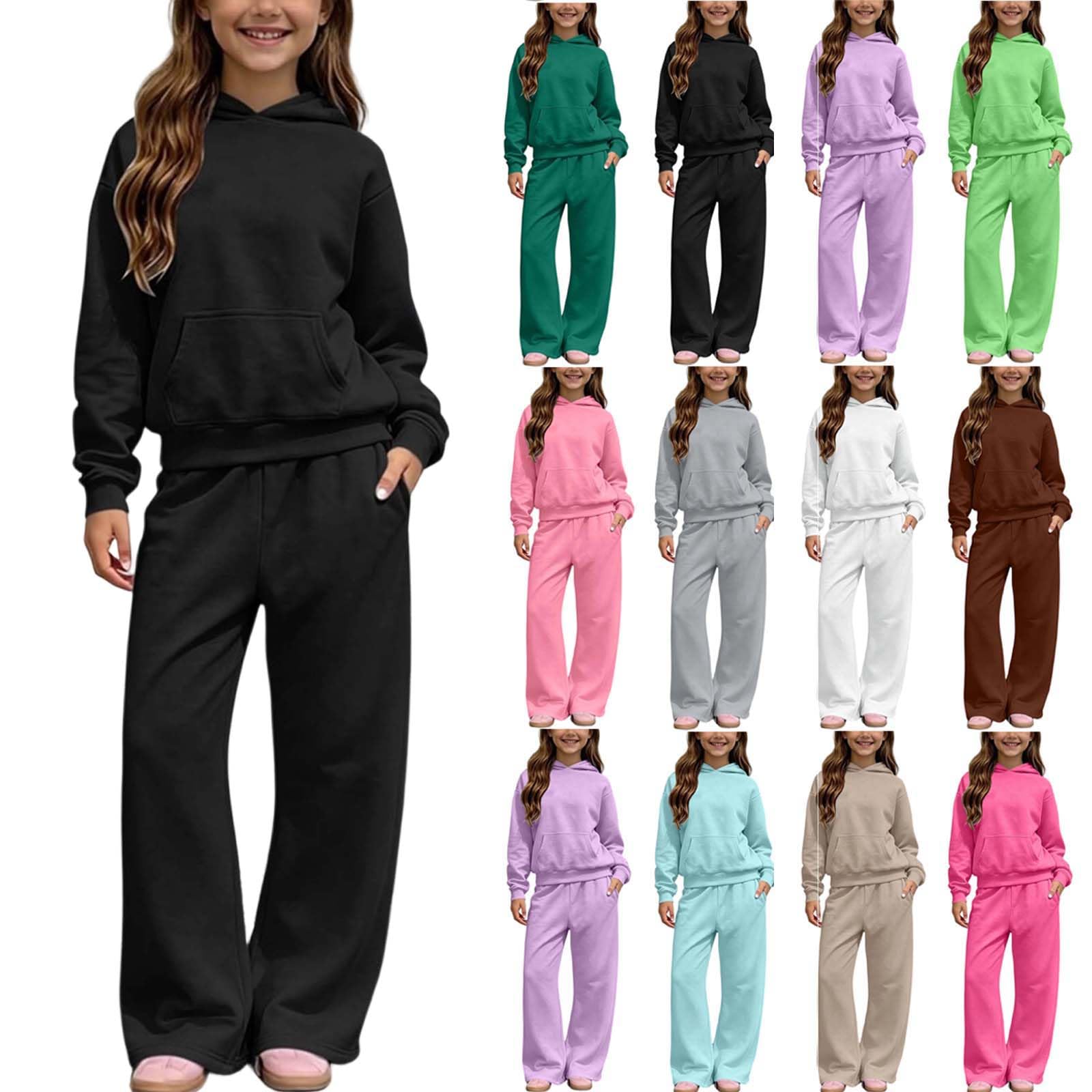 Zweiteiliger Mädchen Kinder Sweatshirt Unisex Sport Outfits Set | Einfarbig Freizeitanzug, 2 Teilige Kapuzenpullover und Jogginghose, Slim Fit Jogginganzug Mode Bekleidungssets für Jungen