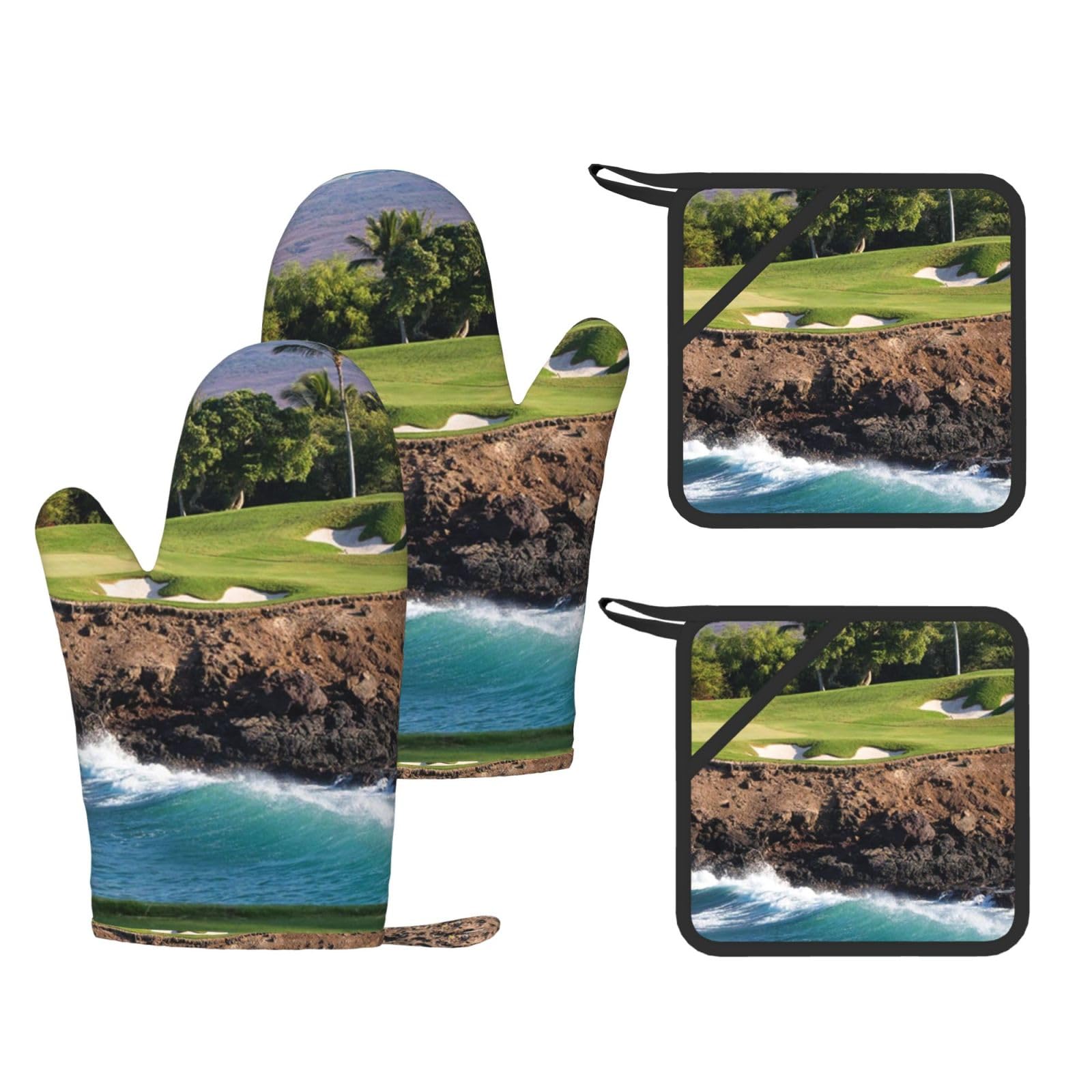Hawaii Beach Golf Course drukowane żaroodporne rękawice i podkładka wielokrotnego użytku rękawice kuchenne