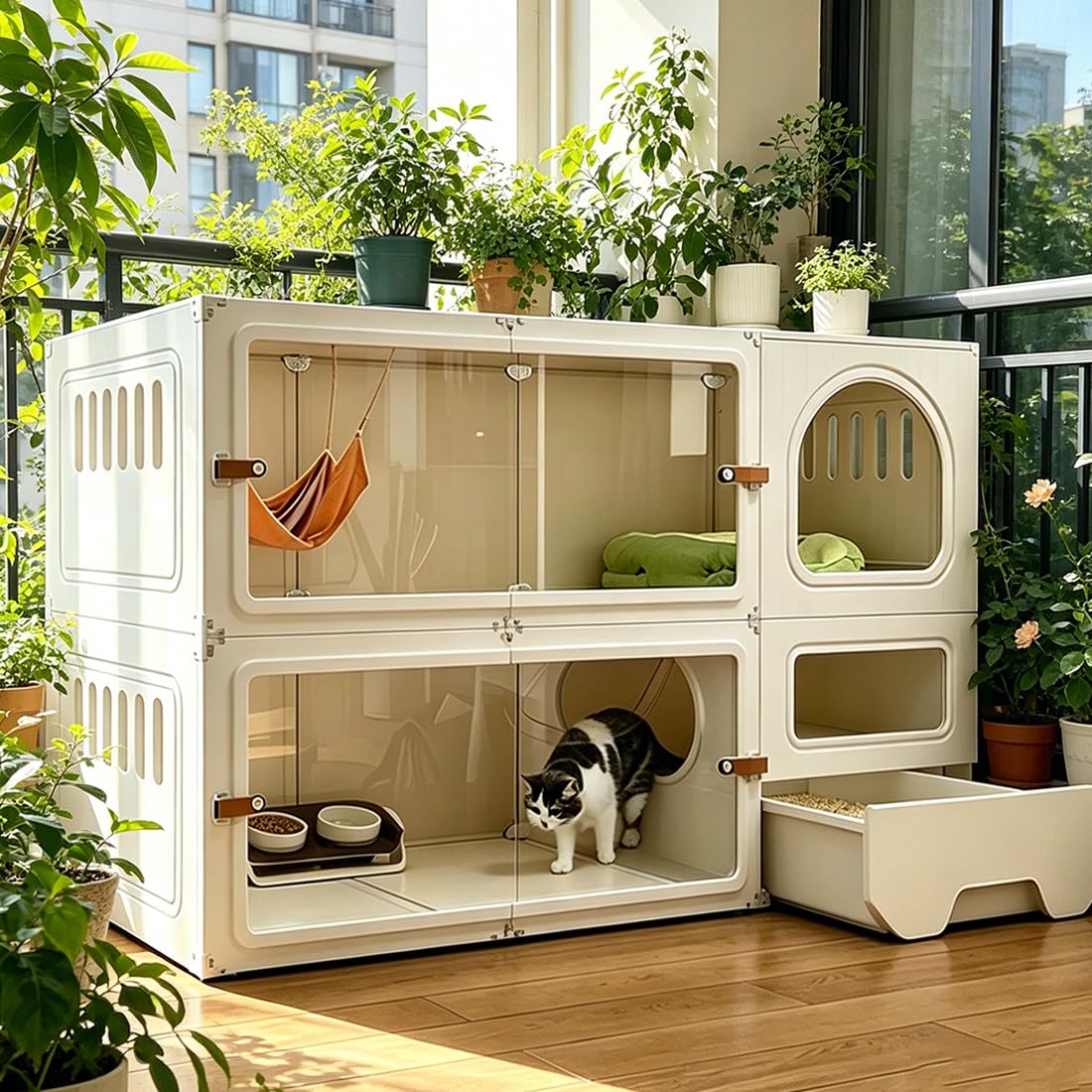 Gabbia per Gatti Facile da Montare Senza Attrezzi Beige