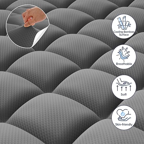 Miniatura 3 de ELEMUSE Cubrecolchón de espuma viscoelástica de doble capa de 4 pulgadas, tamaño matrimonial, de espuma viscoelástica de gel refrescante de 2