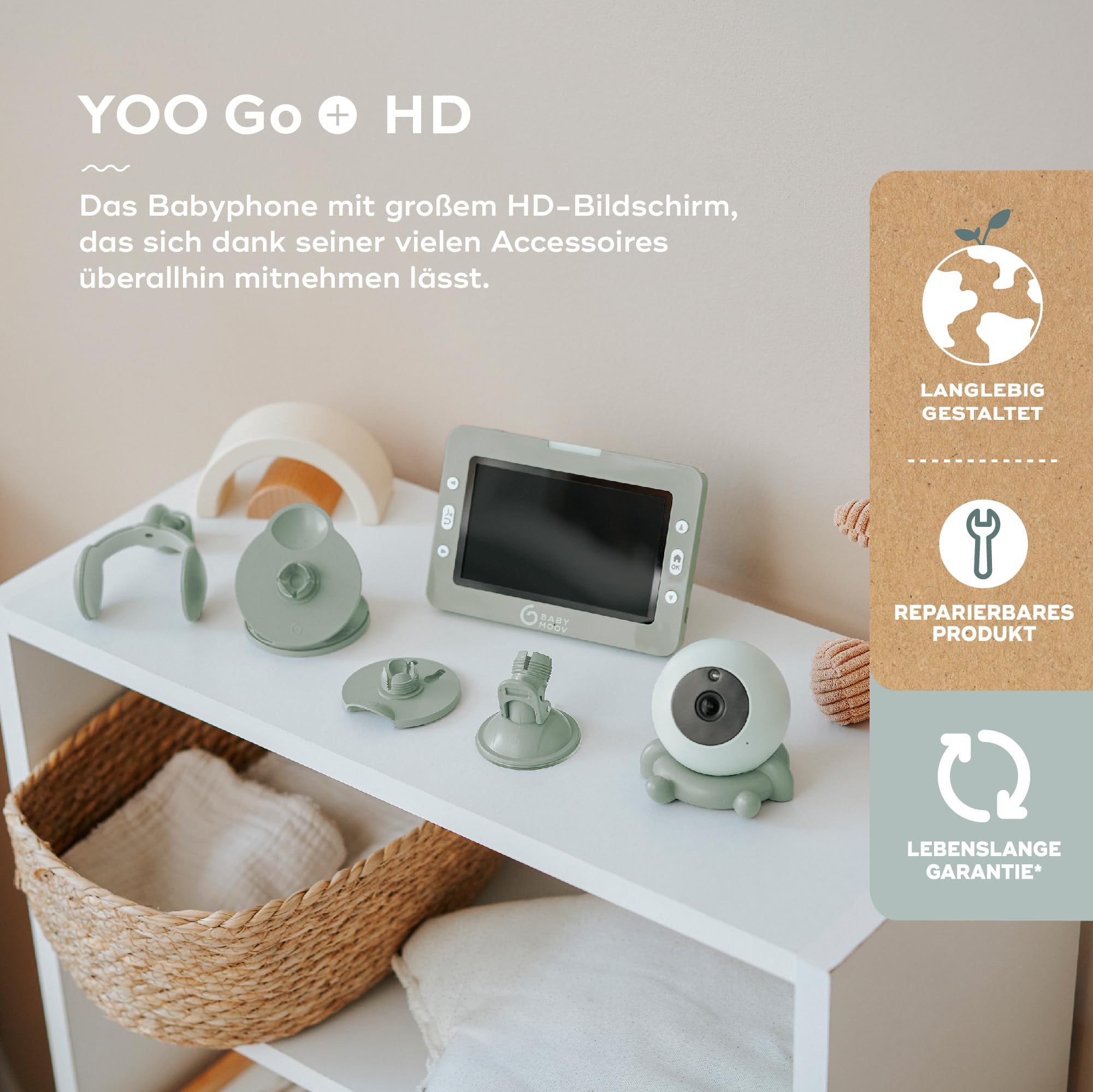 Babymoov Babyphone mit Kamera Yoo GO Plus HD - 5"-Display in HD-Qualität 720px, 8 Stunden Akkulaufzeit, Sleep Technology