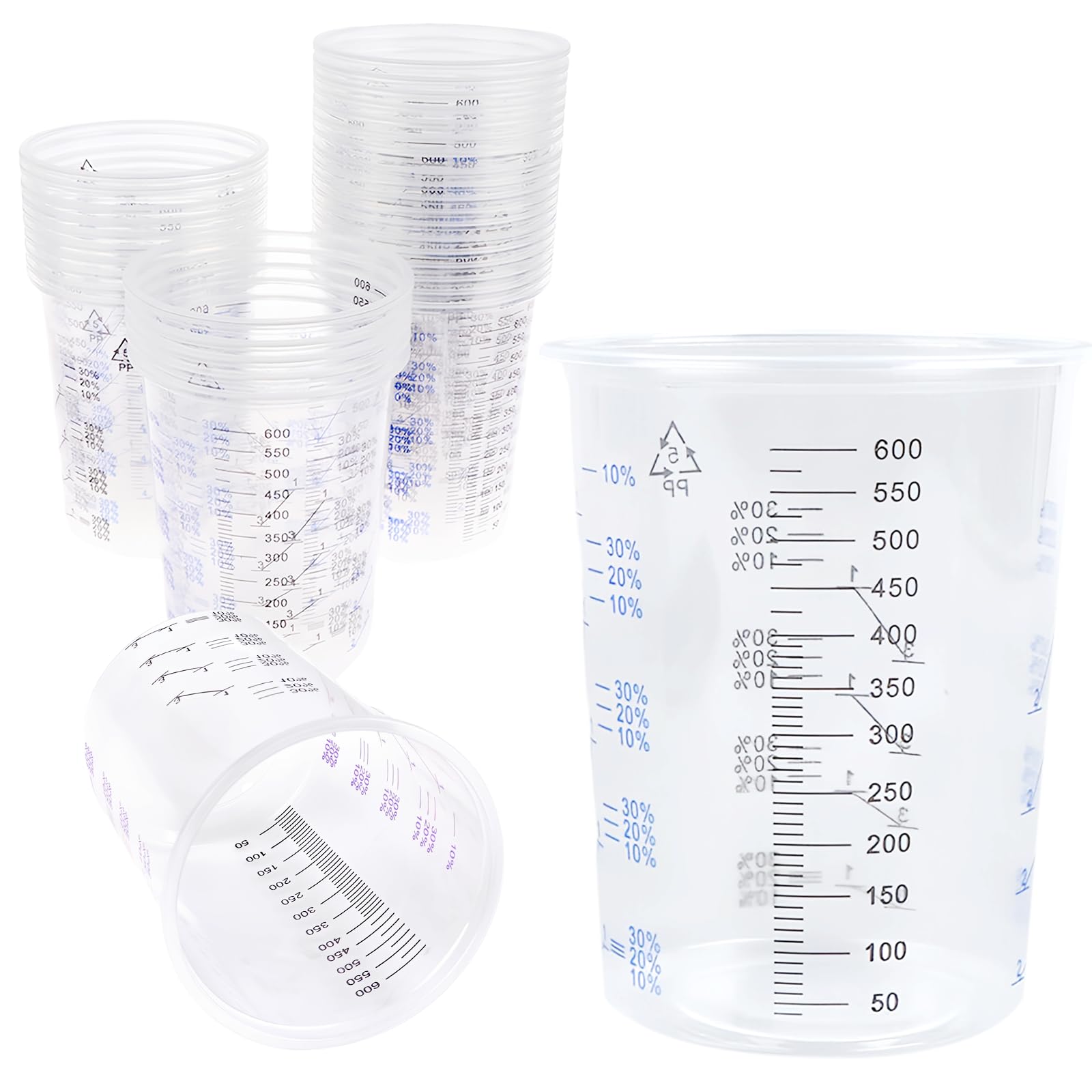 Pack de 50 Gobelets Doseurs en Plastique 600ml pour Peinture et Résine