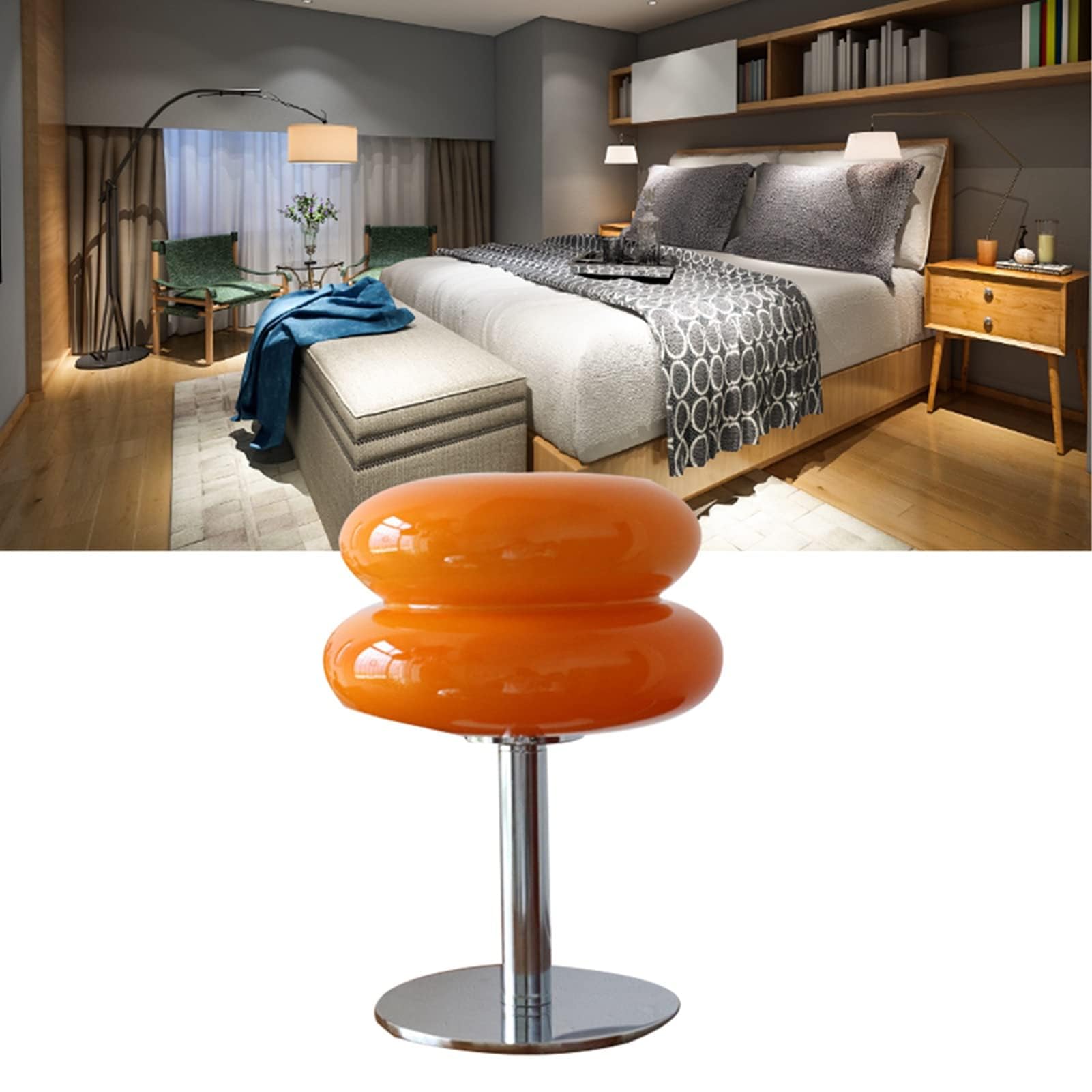 HERCHR Lámpara de seta, lámpara de mesa con forma de tarta de huevo de luz suave, de bajo consumo, bonita, de cristal, con conexión USB, para mesita de noche, dormitorio, sala de estar o (Naranja)