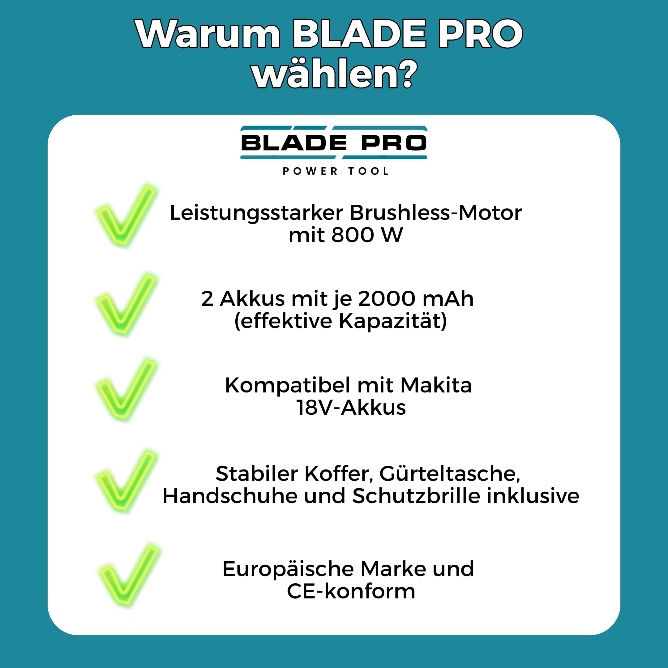 Bladepro Akku-Astschere 40 mm, elektrische Gartenschere kabellos – 800 W bürstenloser Motor, SK5-Stahlklinge – 2x 2,0 Ah Akkus, LED-Display, inkl. Koffer