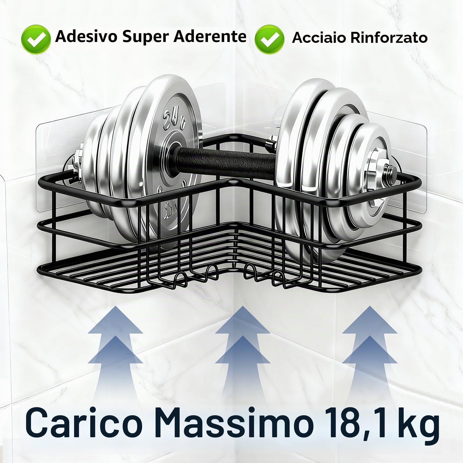 Menbyci Confezione da 2 mensole angolari per doccia, mensole adesive da bagno con ganci, in acciaio inossidabile 304, resistenti alla ruggine, organizer per accessori da bagno, scaffale per shampoo,