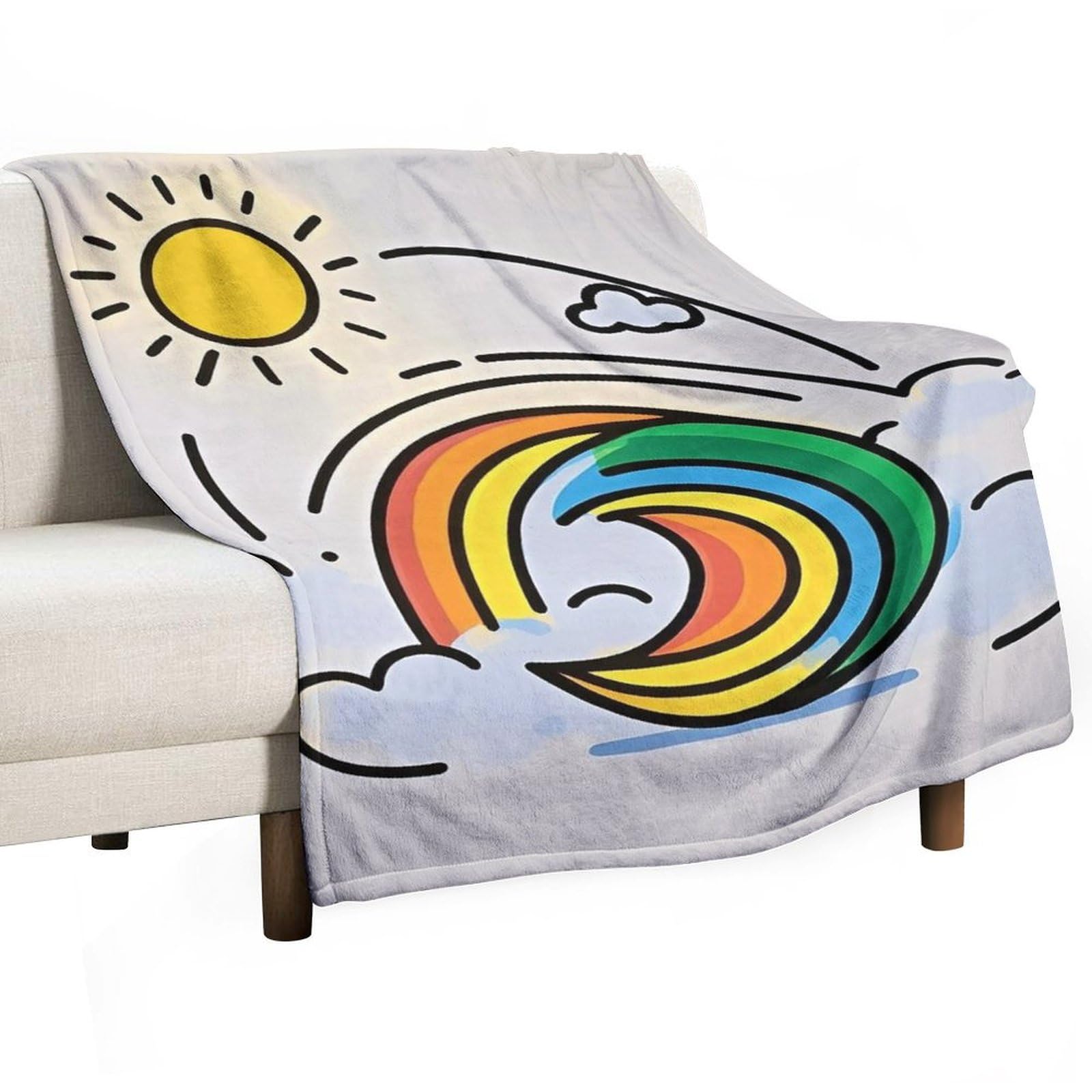 Plaid flanelle lune arc-en-ciel doux et réconfortant pour des nuits paisibles
