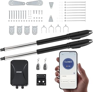 CO-Z Smart Dual Swing Gate Opener Kit: App-Controlled Automatic Driveway Gate System for 660lb Gates, Remotes Included