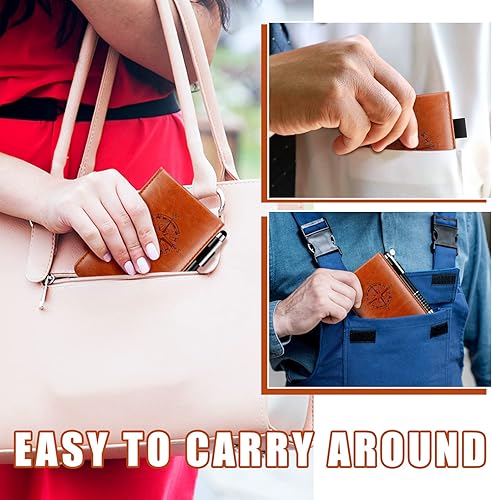 Miniatura 8 de Teling Juego de 8 soportes para bloc de notas de bolsillo, mini soporte de cuero para cuaderno con 50 hojas forradas, bolígrafo de metal y 6 piezas