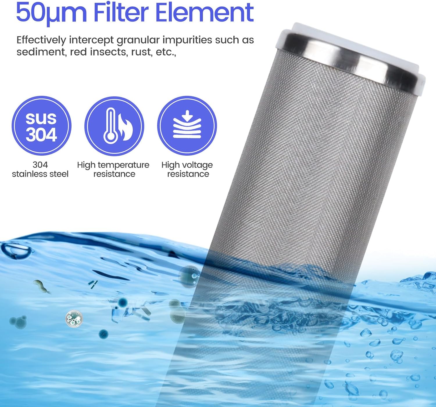 Amwater Stainless Steel Re-Cleanable Wire Mesh Filter Cartridge 20 "Length,2.5 "OD(5 Micron)