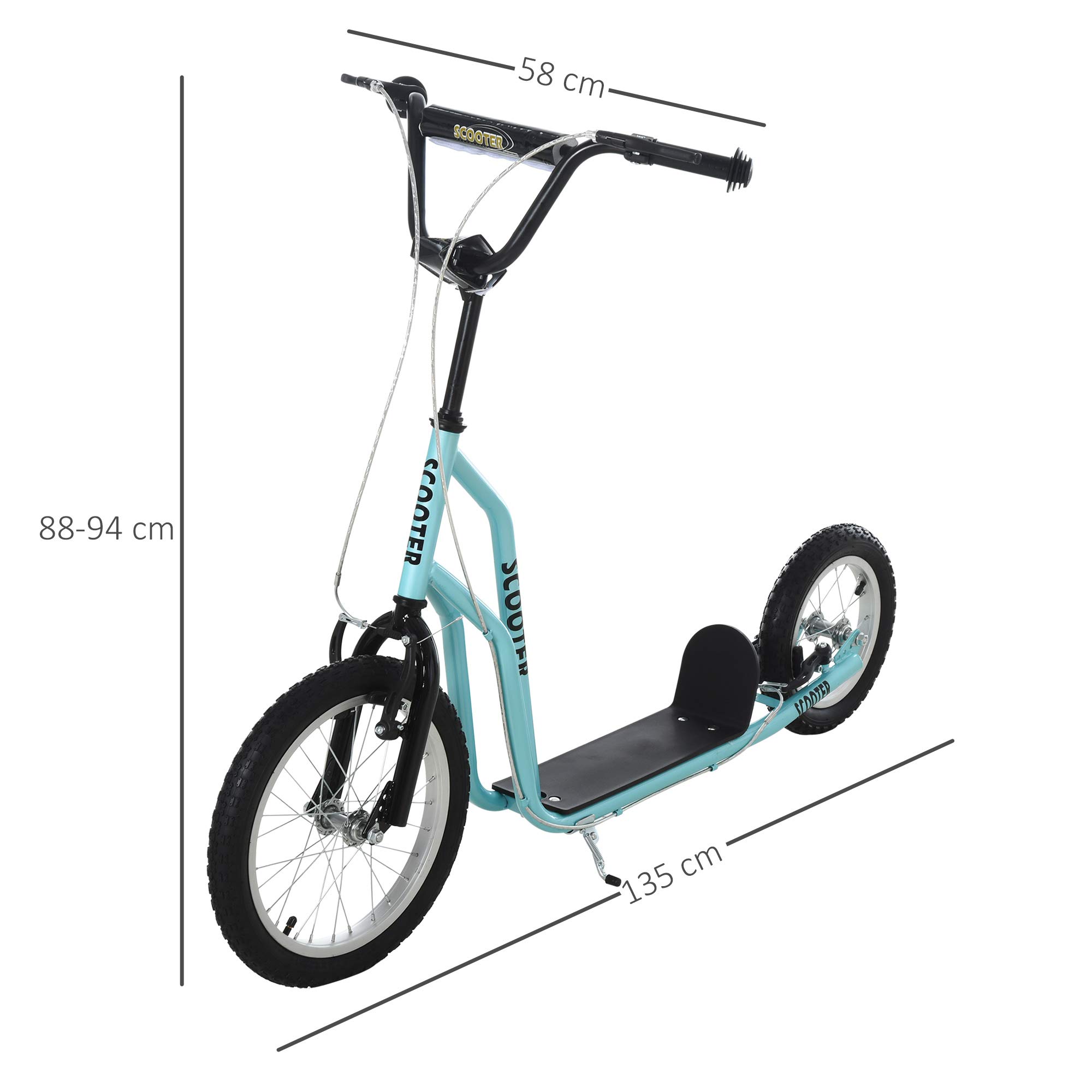 HOMCOM Kinderroller mit Verstellbarem Lenker Handbremse 16 Zoll | Großen Rädern, Kickscooter Cityroller, für Jungen und Mädchen ab 5 Jahre, Scooter Tretroller, Metall