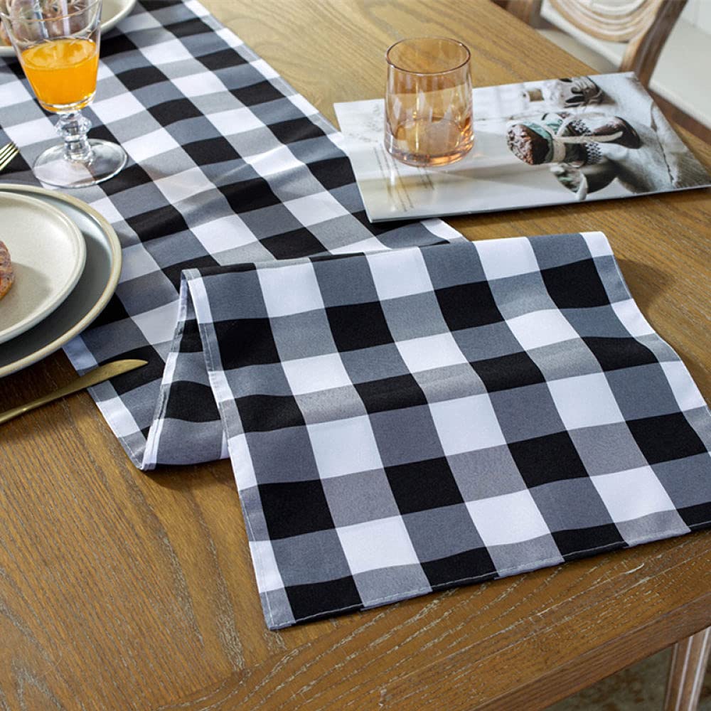 Tapetes para Mesa,Camino De Mesa De Arpillera Caminos De Mesa Navideños Mesa Clásica A Cuadros En Blanco Y Negro para Sala De Estar Mesa De Comedor De Navidad Fiesta Decoración Navide