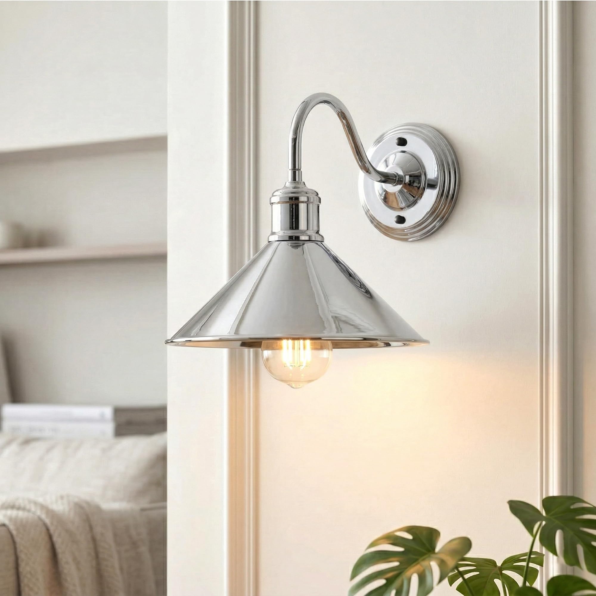 LEDSone Wall Lights Chrome 22cm Metal Cone E27 Industrial Sconce