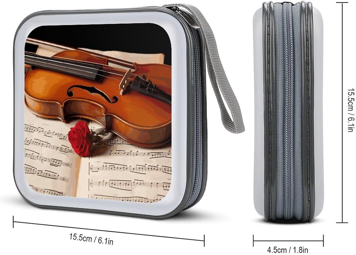 Violin Sheet Music CD Case Holder Hard Plastic DVD Disc Storage Case Holder DVDs Wallet Holders with Zipper Disc Cases Storage Binder CD/DVD Case Wallet for Car Home Office Travel image 2