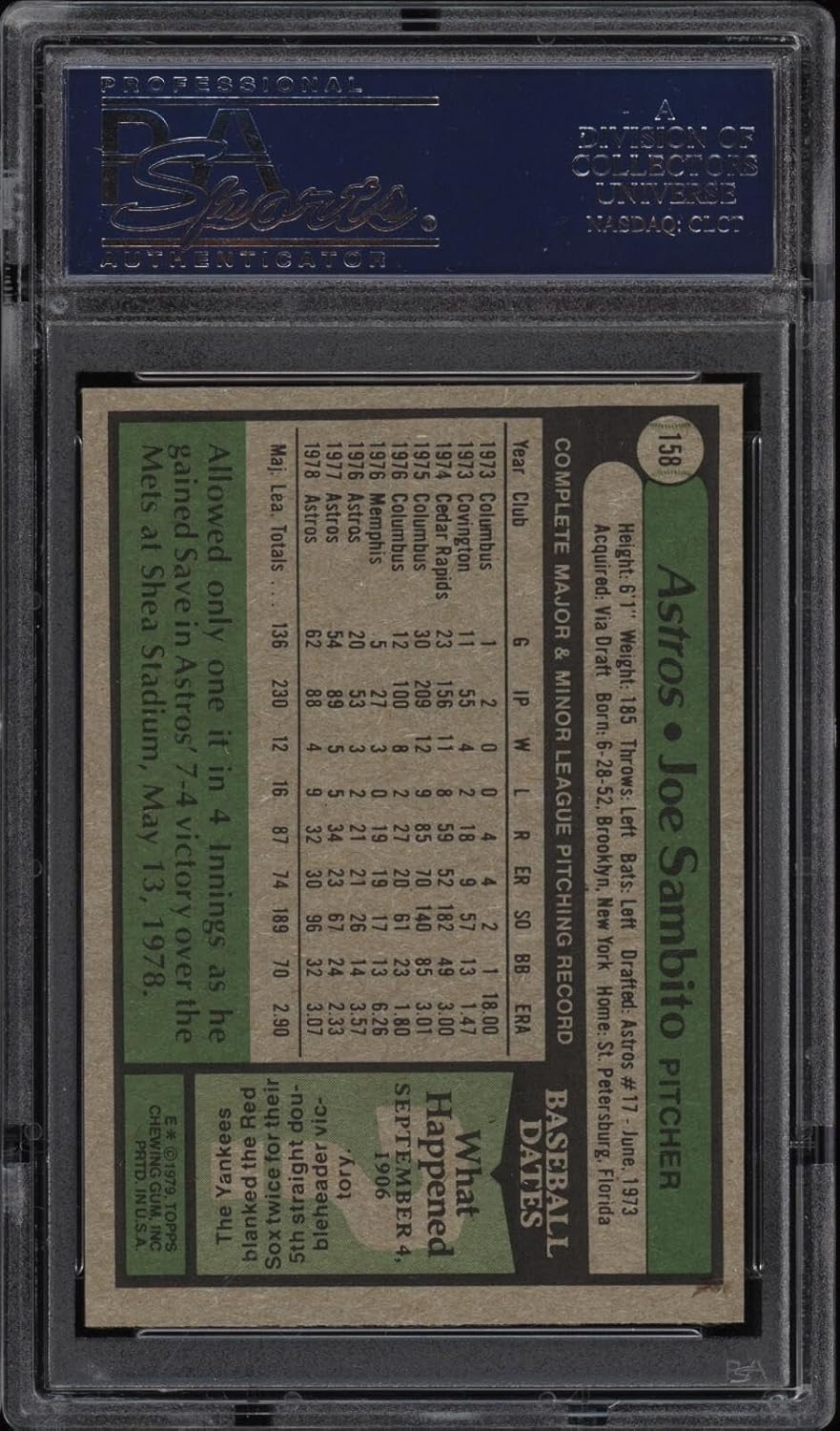 1979 Topps #158 Joe Sambito - Astros - PSA 9-21072368 - Baseball Card - Slabbed Baseball Cards