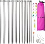 Knitting Needle Set,BCMRUN 22PCS 2mm(B)-8mm(L) Straight Single Pointed Stainless Steel Sweater Needles Set(11Pair-11Size,9.8inch) with Locking Stitch Makers Large-Eye Blunt Needles Measure Tape(25cm)