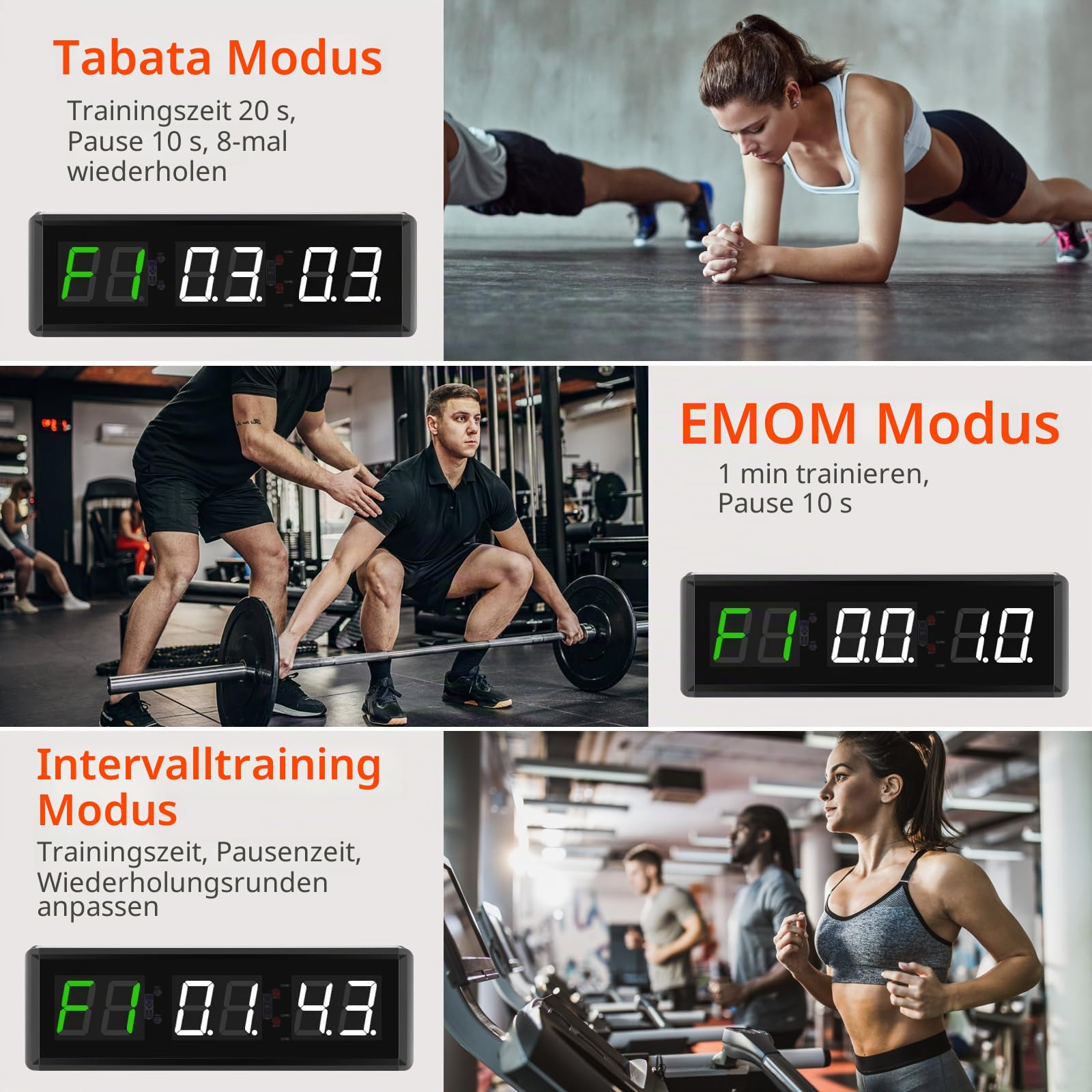 PELLOR Fitness Timer, 1,8 Zoll Tragbare LED Gym Timer, Countdown/UP, Intervall Mit Stoppuhr, Einstellbare Helligkeit, Trainings Mit Fernbedienung für Home Gym