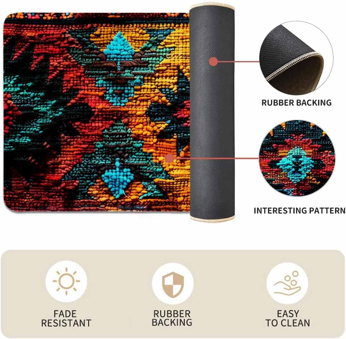 Navajo Geometric Kitchen Rugs Set of 2, Southwest Native American Kitchen Mats with Rubber Backing Non Slip Washable for Home Office Laundry, 17" x 29 + 17" x 47"