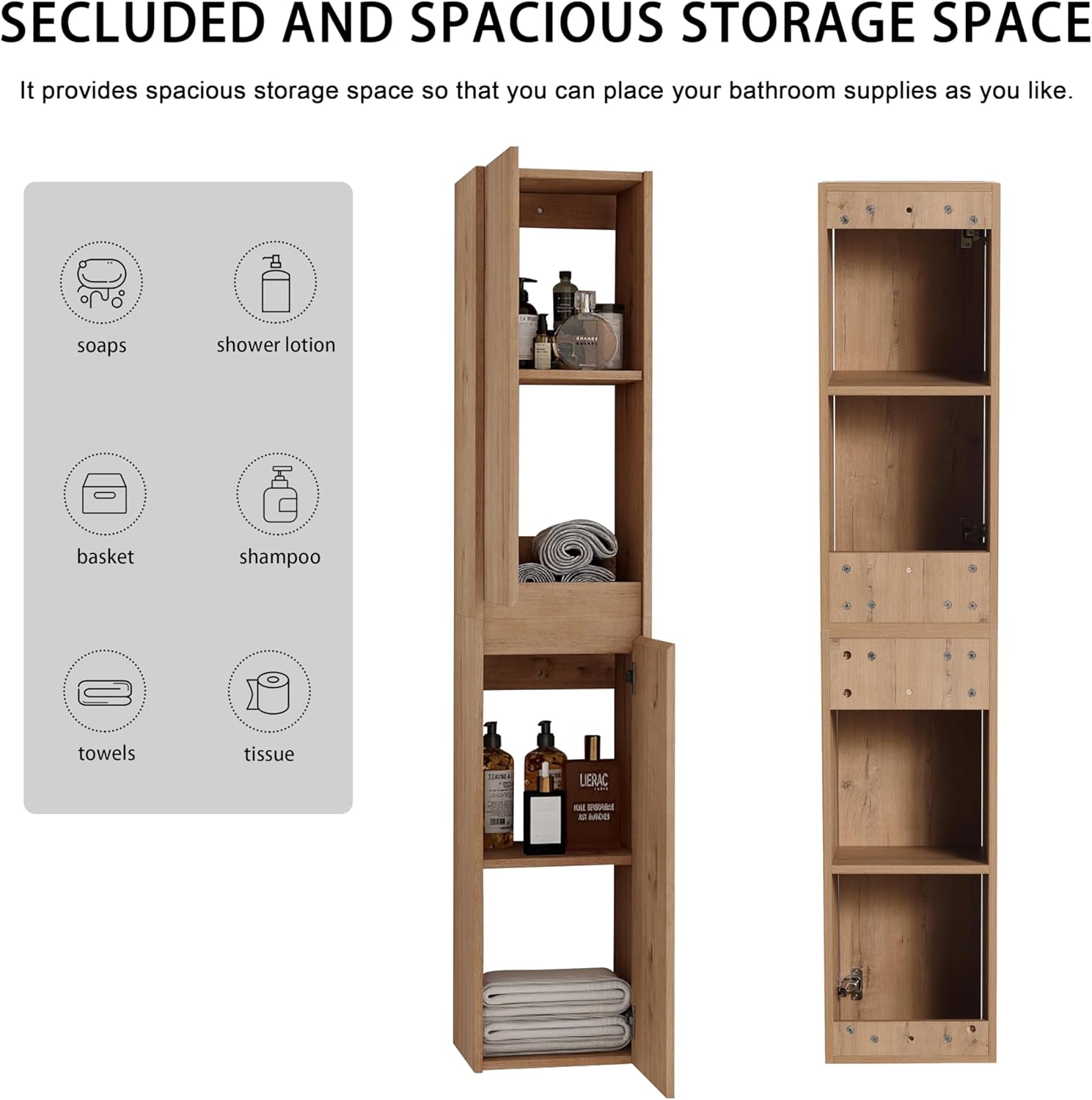 12 Inch Slim Bathroom Storage Cabinets Combo, 2 Floating Bathroom Side Cabinet for Small Spaces, Bathroom Wall Cabinet with Soft Close Doors, Bathroom Side Cabinet Wall Mounted