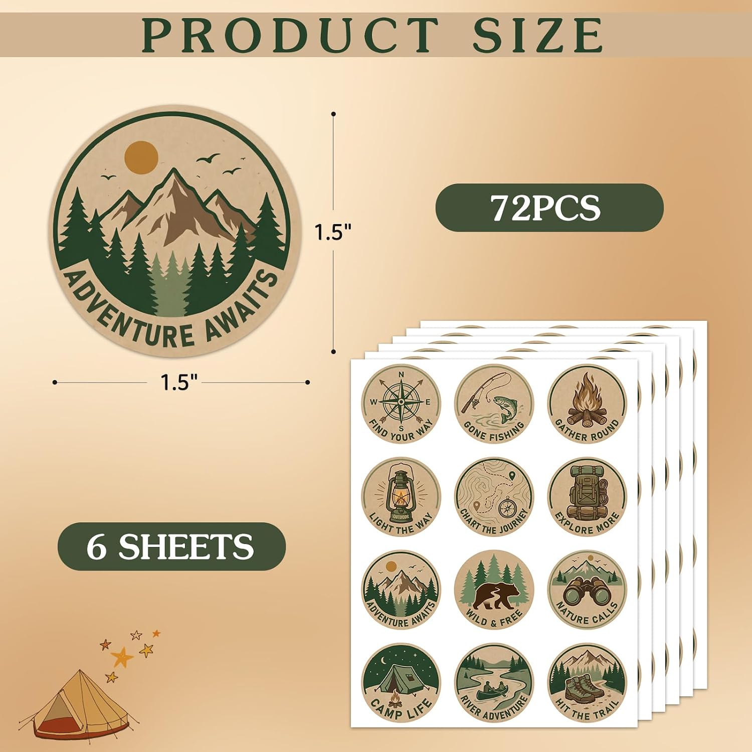 WhatSign 72Pcs Fathers Day Stickers Gift Present Tags Labels for Envelope Seal Cards Boxes Gift Wrap Party Favors Decorations for Water Bottles Laptop Luggage Car,Hiking Fishing Decals for Campers