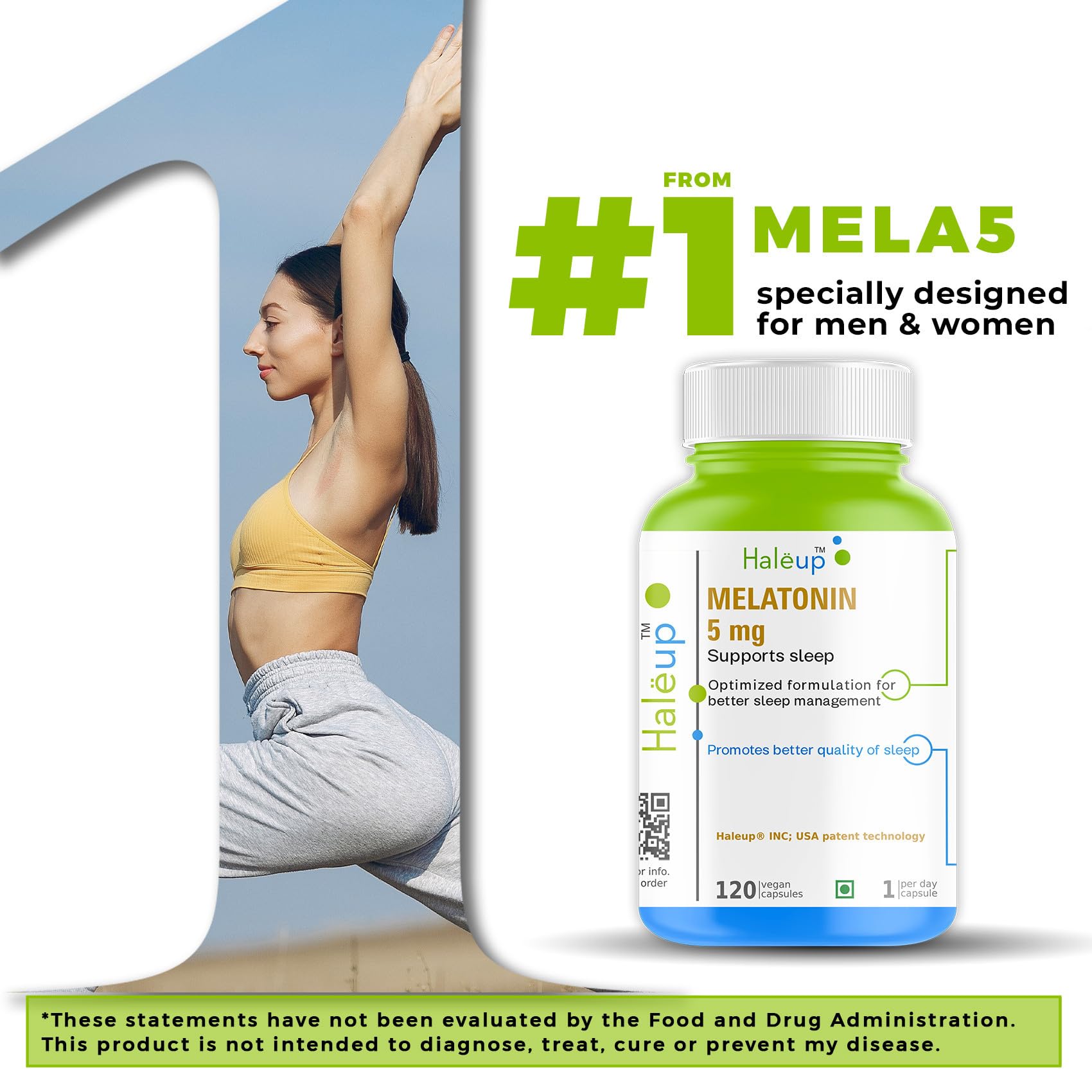 Melatonin Capsules 5 mg | Non-addictive I Calmness and nerve relaxation | Sleep cycle regulation | Muscle restoration & relaxation - 120 Veg capsules