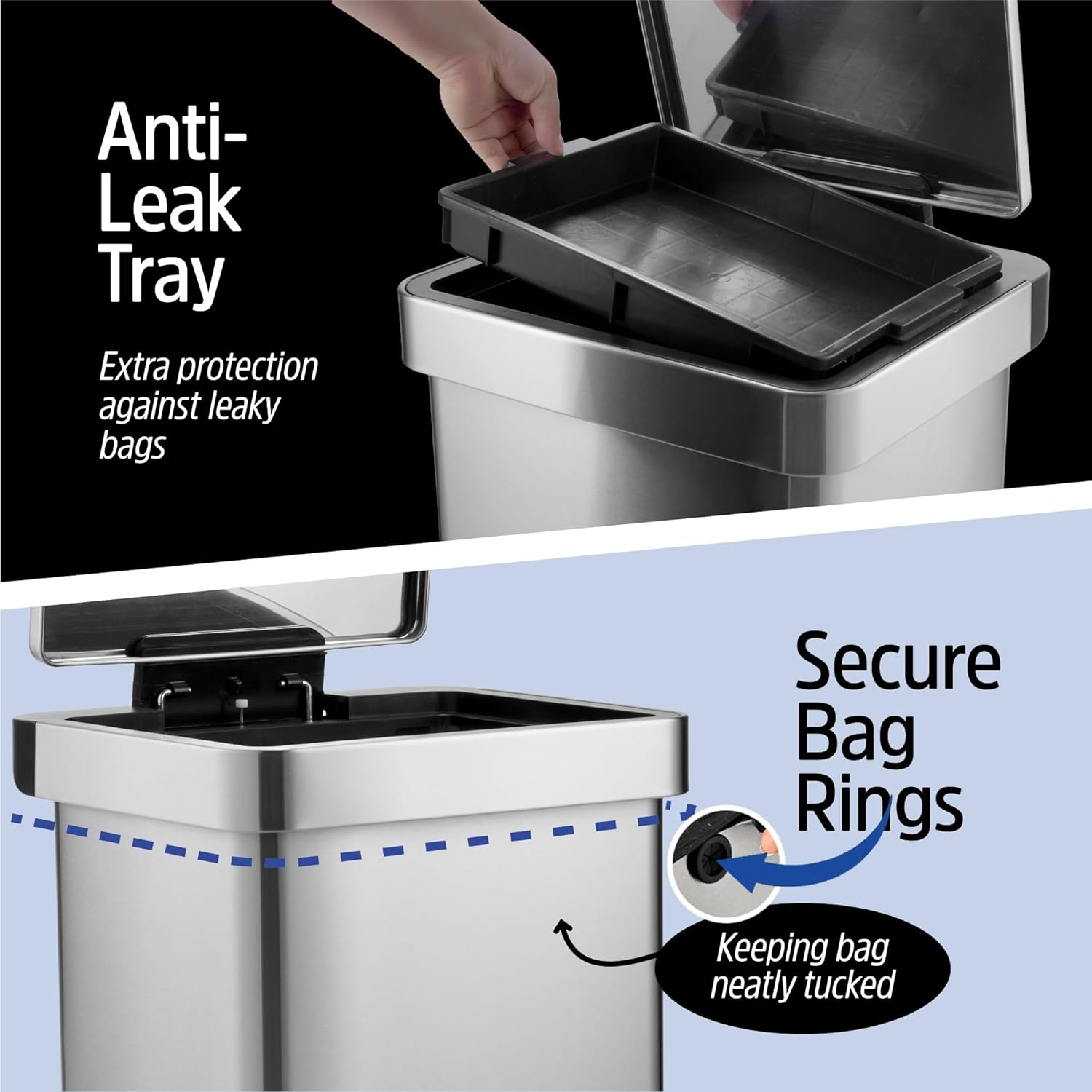 20 Gallon Stainless Steel Large Kitchen Trash Can with Foot Pedal, Soft Close Lid and Trash Bag Retainer Rim