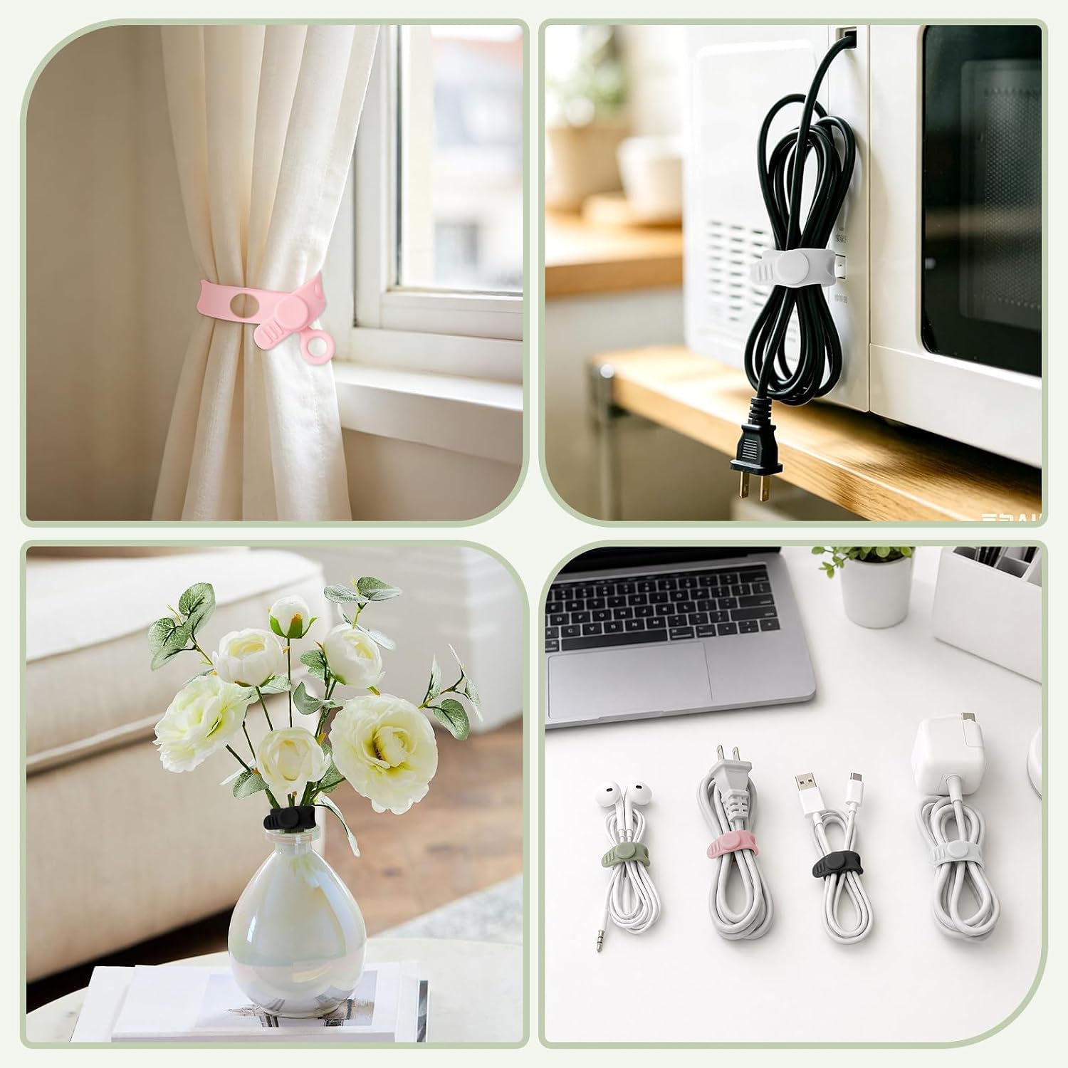 24Pcs Silicone Cable Ties Cord Organizer Cable Management - 4 Colors | Elastic Reusable Cable Straps for Earphone, Phone Charger, Computer Wires, Cap in Home,Office,Kitchen,School,Travel,Hiking