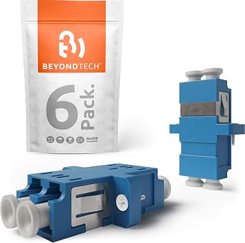 BEYONDTECH LC to LC Fiber Optic Coupler Single Mode UPC Duplex Horizontal Adapter Blue Female to Female Extender for LAN, SAN, FTTH Networks Fiber Couplers Series, 6 Pack