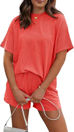 RUBZOOF Women's 2-Piece Short Sleeve Lounge Set