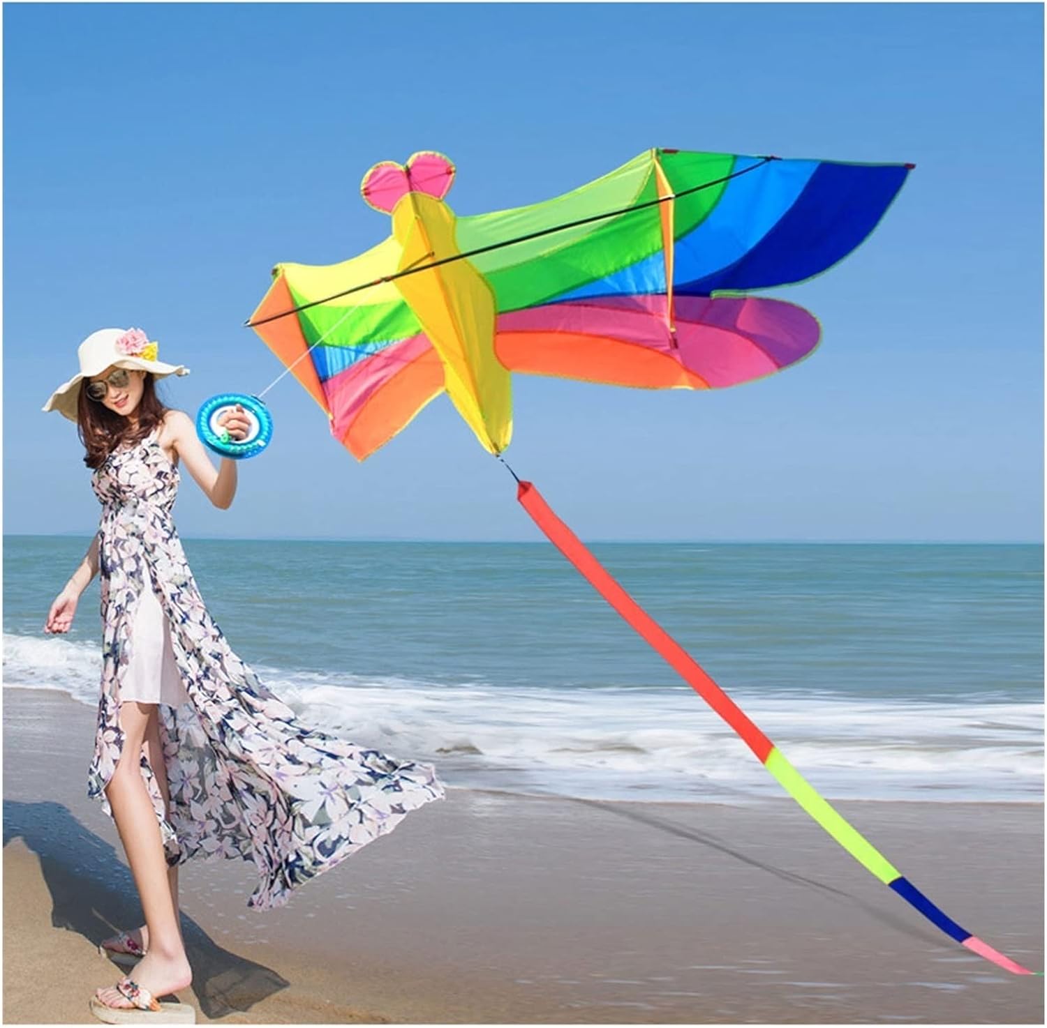 Easy to Fly Kites Long Tail Kite Adult Big Kite Set Easy to Fly Kite Large Adult Outdoor Sports Large Playground Kite Beach 5 Meters (Color : B) (A)