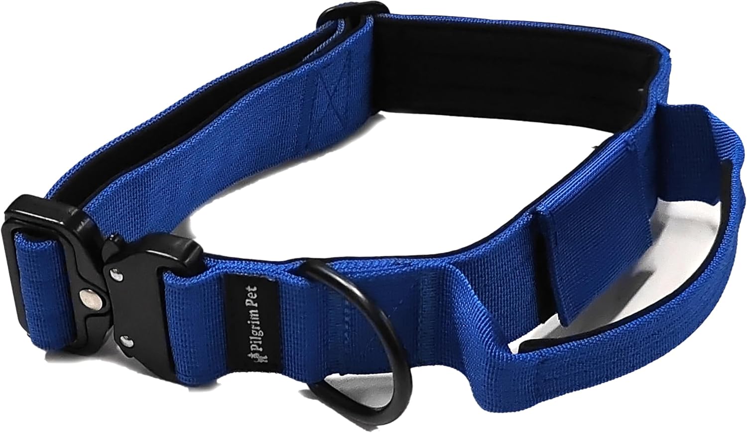 Heavy-Duty Tactical Dog Collar with Control Handle and Metal Hardware – Adjustable K9 Gear with Patch Panel & Airtag Holder (Blue)