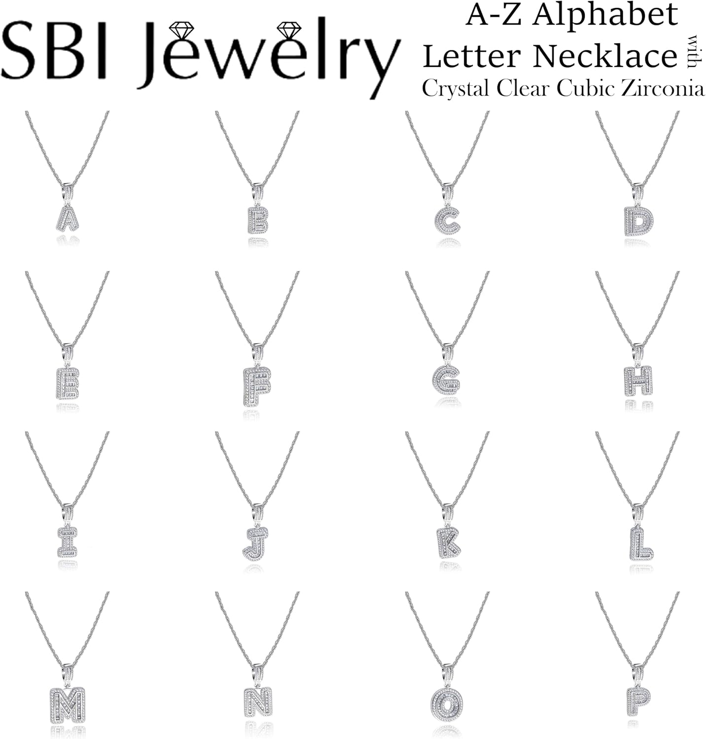 Initial Letter Necklace for Women Men Silver Sparkling Crystal Clear CZ Alphabet A-Z Charm Necklace Gifts for Women Birthday Anniversary - Image 6