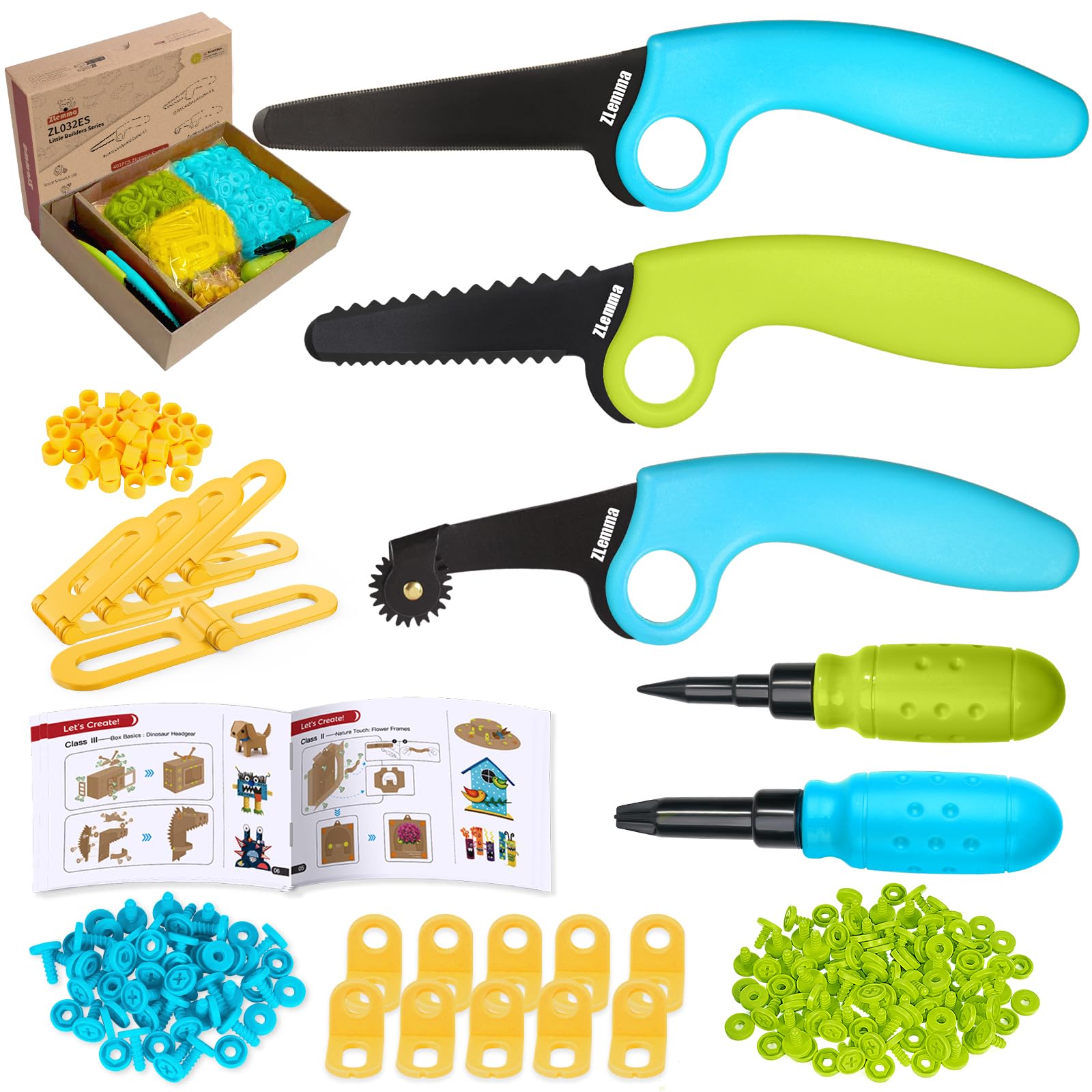 Photo 1 of ZLemma Cardboard Construction Kit - 401 PCS Kids Building Set with Safe Serrated Cutter, Crease Roller, Screws & Nuts, STEM Upcycled Tool for DIY Cardboard Projects, Engineering & Creativity