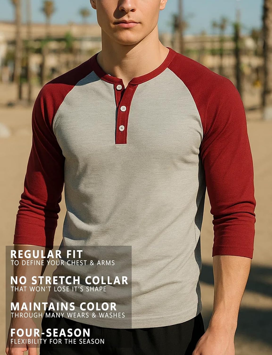 H2H Mens Casual Slim Fit T-Shirts Henley Shirts Raglan Long & 3/4 Sleeve Jersey Baseball T Shirts