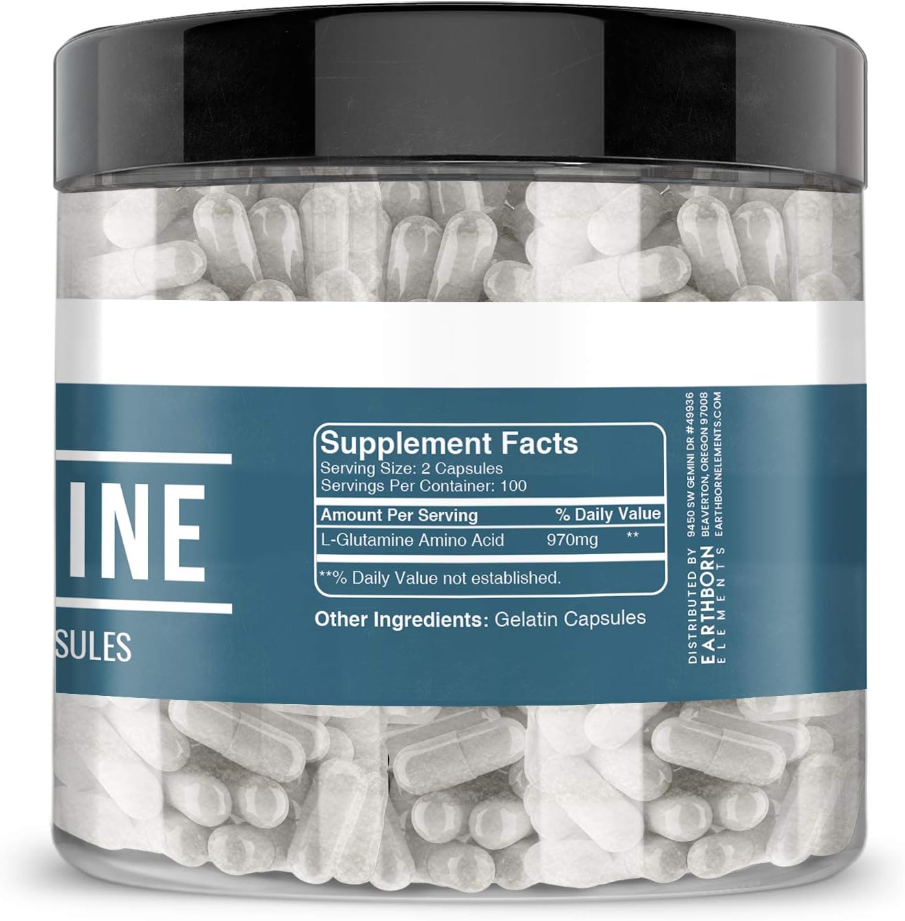 Earthborn Elements L-Glutamine 200 Capsules, Pure & Undiluted, No Additives : Health & Household