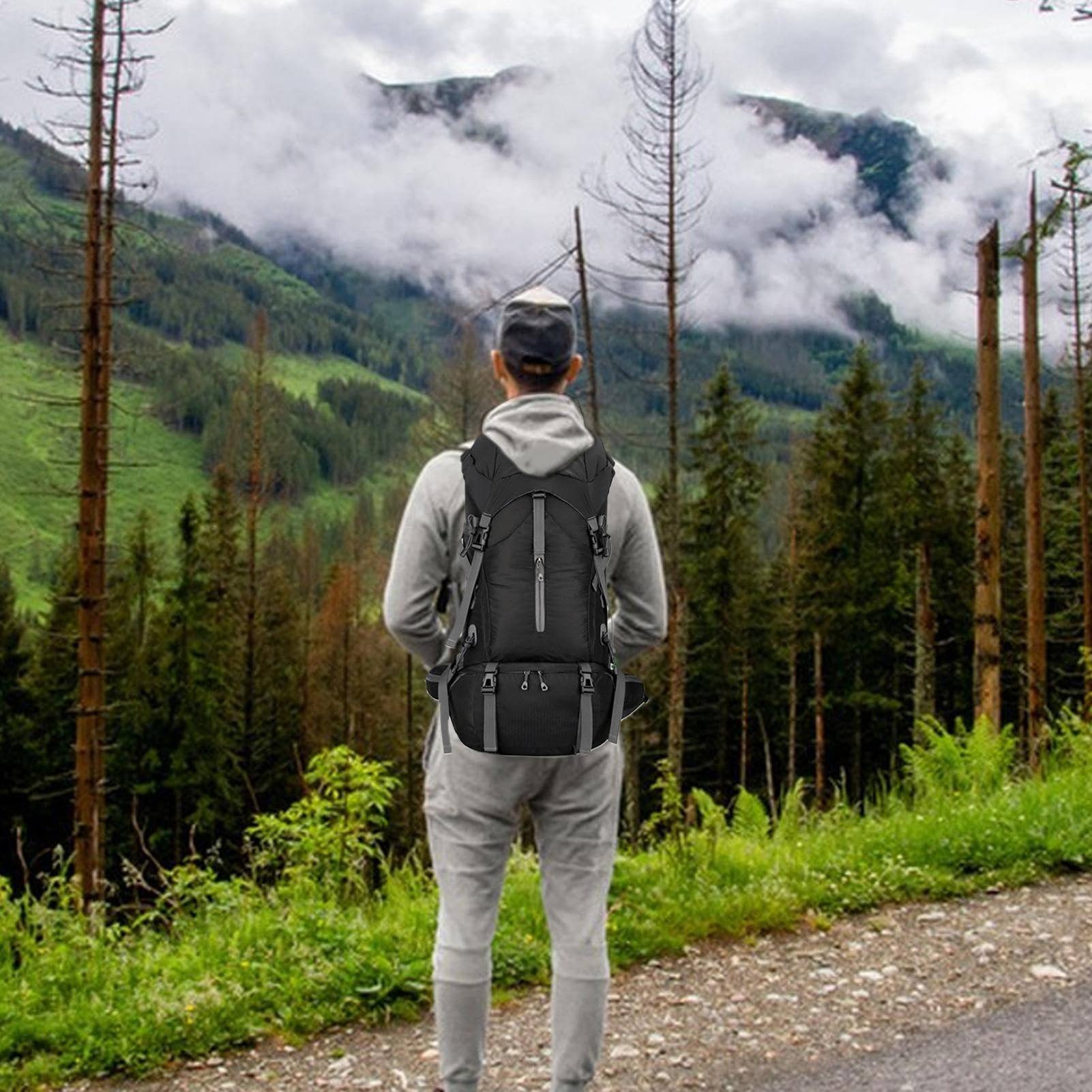 Plecak kempingowy dla mężczyzn, 70 l, plecak trekkingowy, składany, wyściełany plecak turystyczny o pojemności 70 l, plecak dzienny z regulowanymi paskami na ramię, oddychający, ergonomiczny