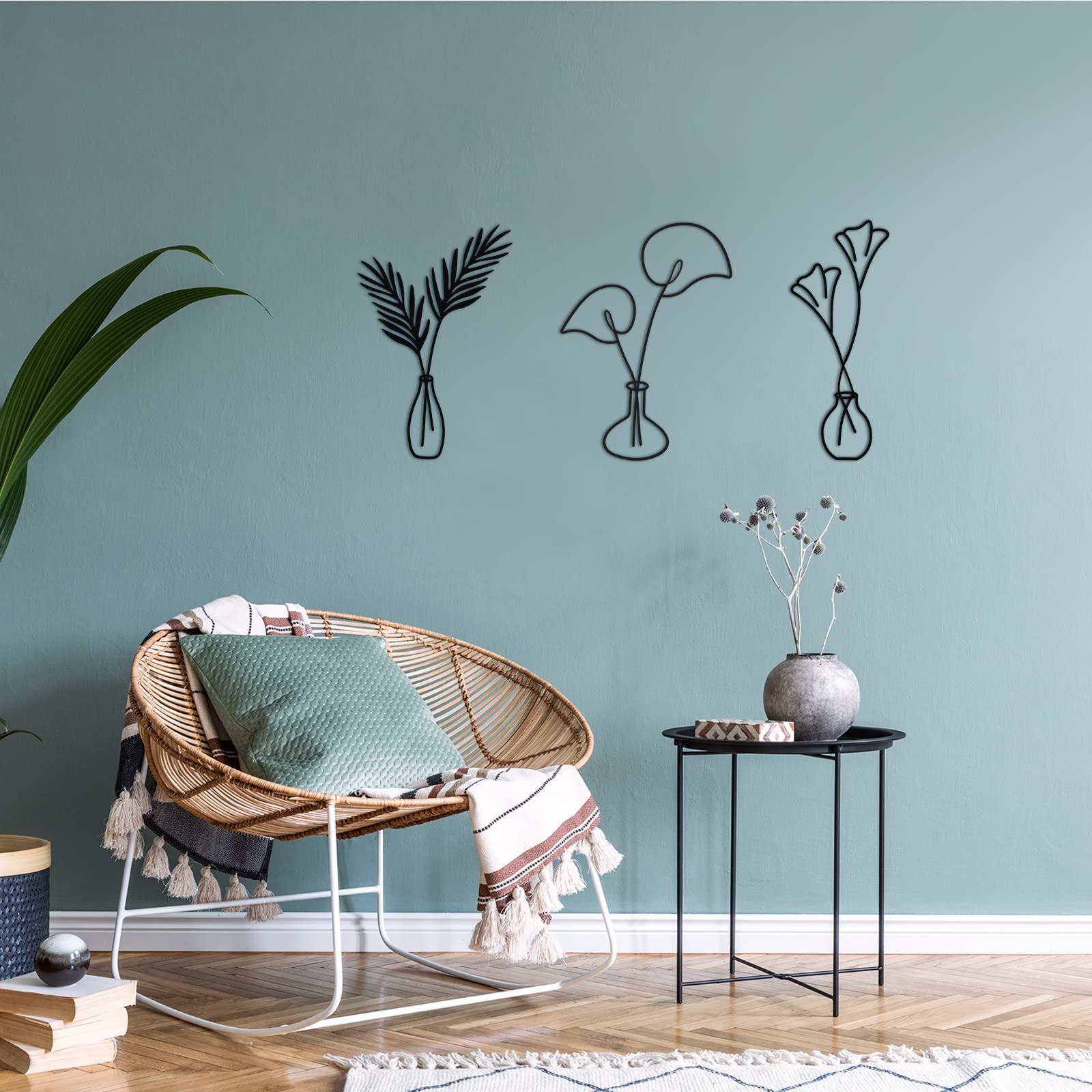 Buy 3 Pieces Metal Wire Flower Wall Decor Boho Metal Flower Wall Art