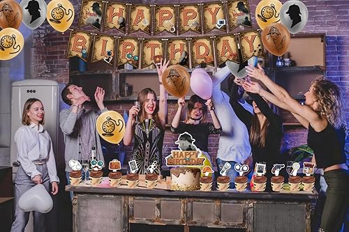 Miniatura 7 de Decoraciones de cumpleaños de detective, suministros de fiesta, incluye pancarta de detective, decoración de tartas, decoraciones de cupcakes,