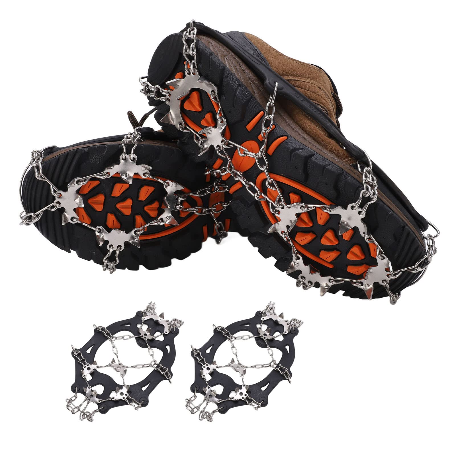 Lybunair Traction Crampons for Shoes, Slipproof Snow Grips with 19 Spotless Steel Spikes - Ideal for Climbers, Ice Fishers (M)