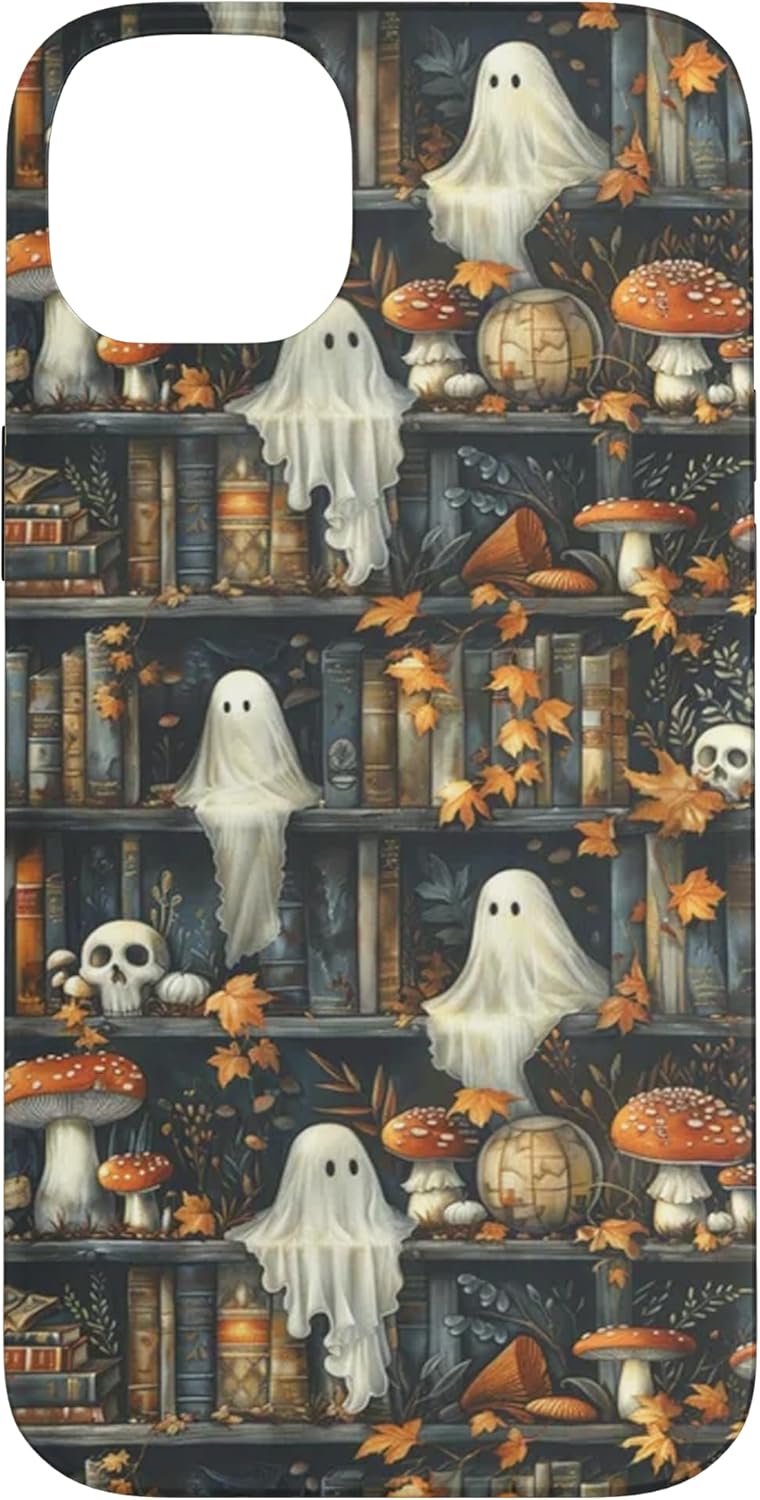 iPhone 14 Plus Bookish Ghosts - Dark Style Cute and Spooky Book Shelves Case