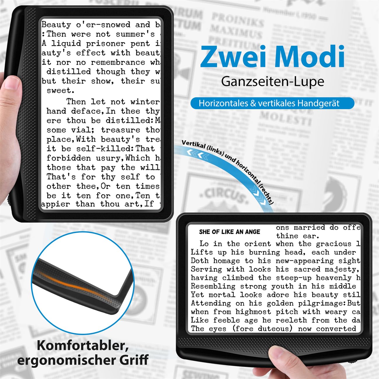 6X Lupe mit Licht, Leselupe für Senioren Groß, Wiederaufladbar Dimmbare LED-Handlupe, Leichte Buchlupe zum Lesen von Zeitungen Kleingedrucktem, Ideal Vergrößerungsglas für Sehschwäche, Hobbys
