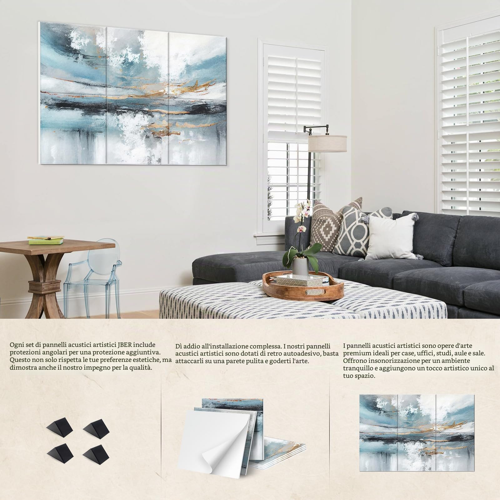 Pannelli acustici artistici, 6 pack grandi dipinti da parete autoadesivi, per decorazione parete, pannelli fonoassorbenti per studio di registrazione (180×120CM, Lake of the Sky) | Grandi pannelli decorativi autoadesivi fonoassorbenti, pannelli sonori per